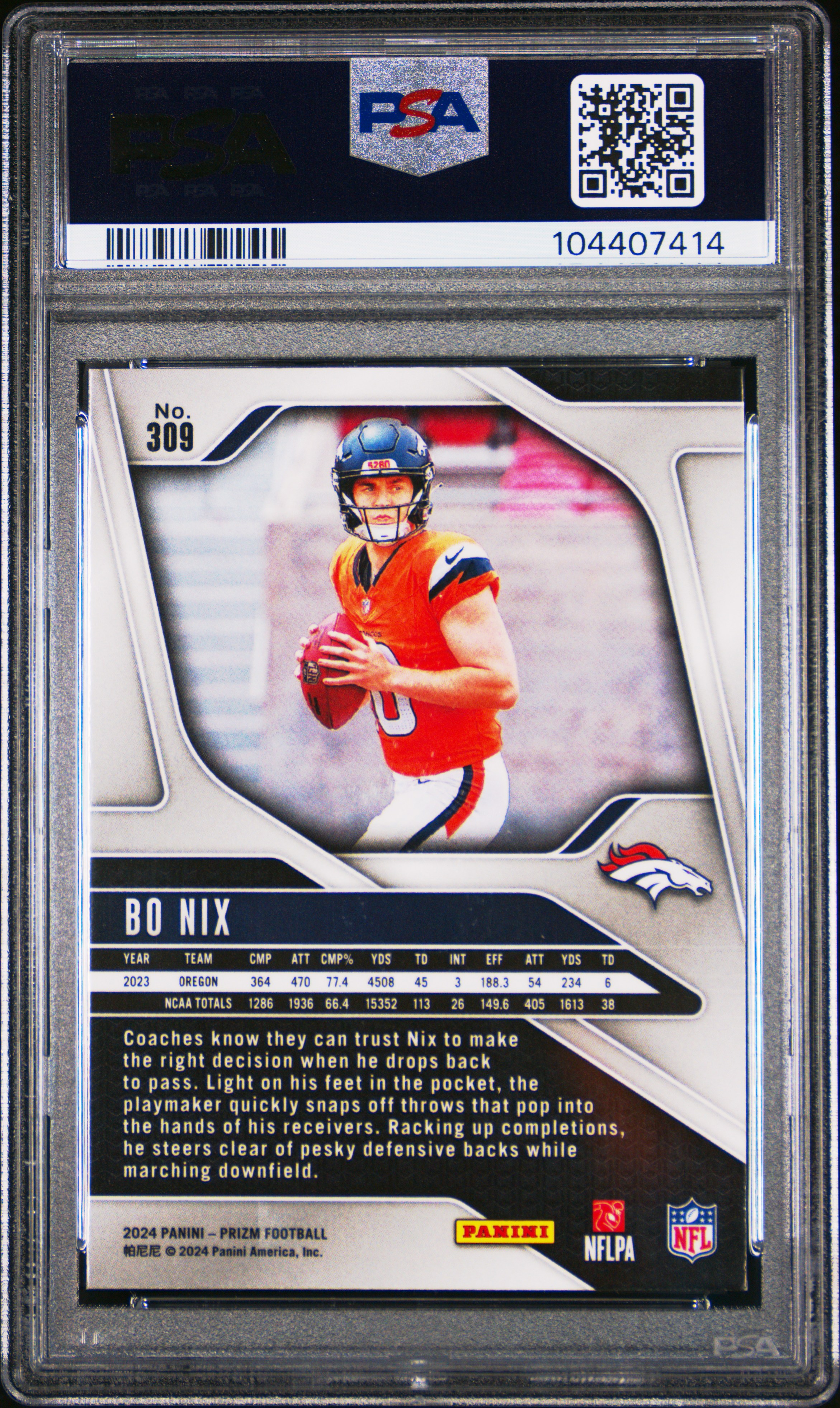 2024 Panini Prizm Bo Nix #309 Mint 9 back