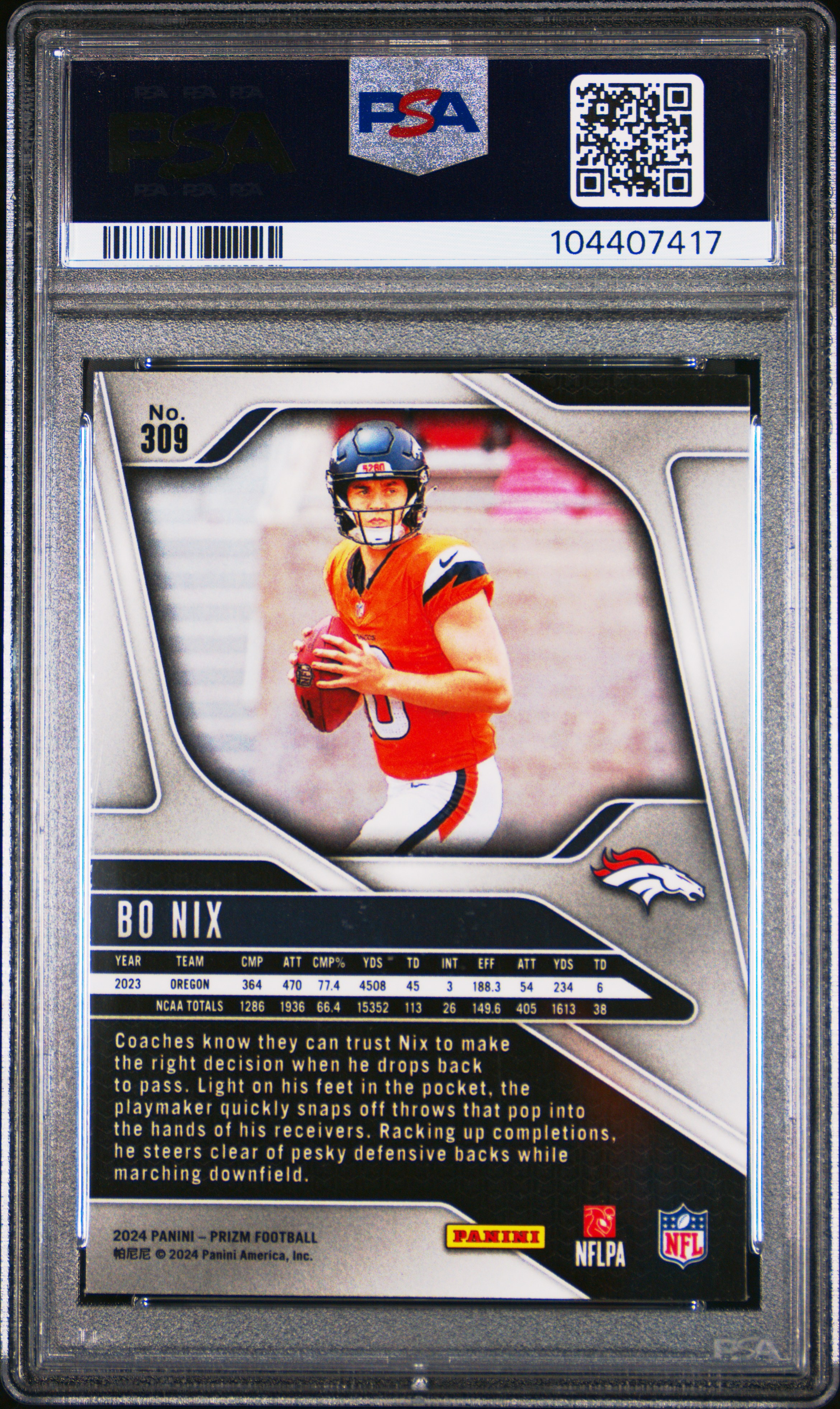 2024 Panini Prizm Bo Nix #309 Mint 9 back