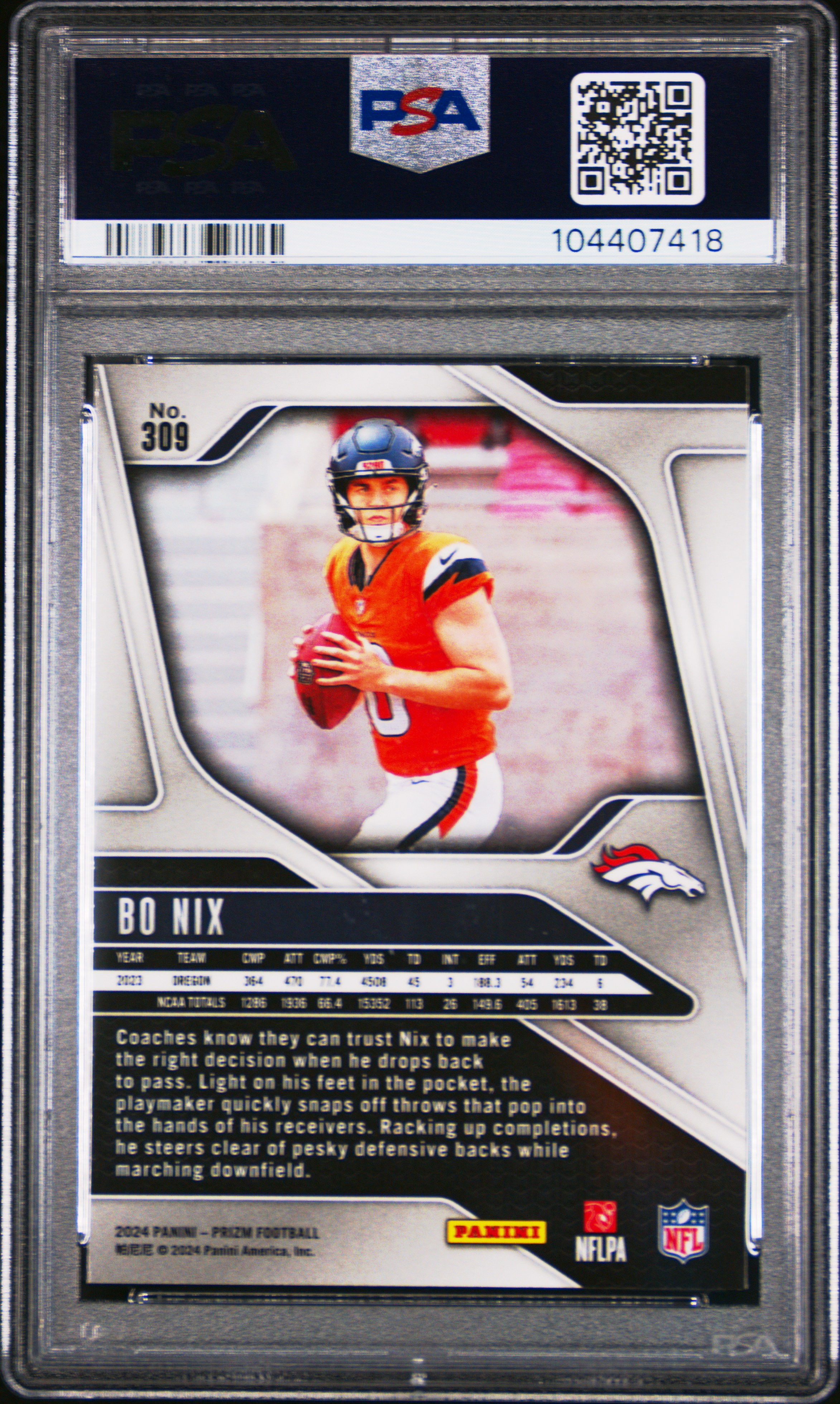 2024 Panini Prizm Bo Nix #309 Mint 9 back