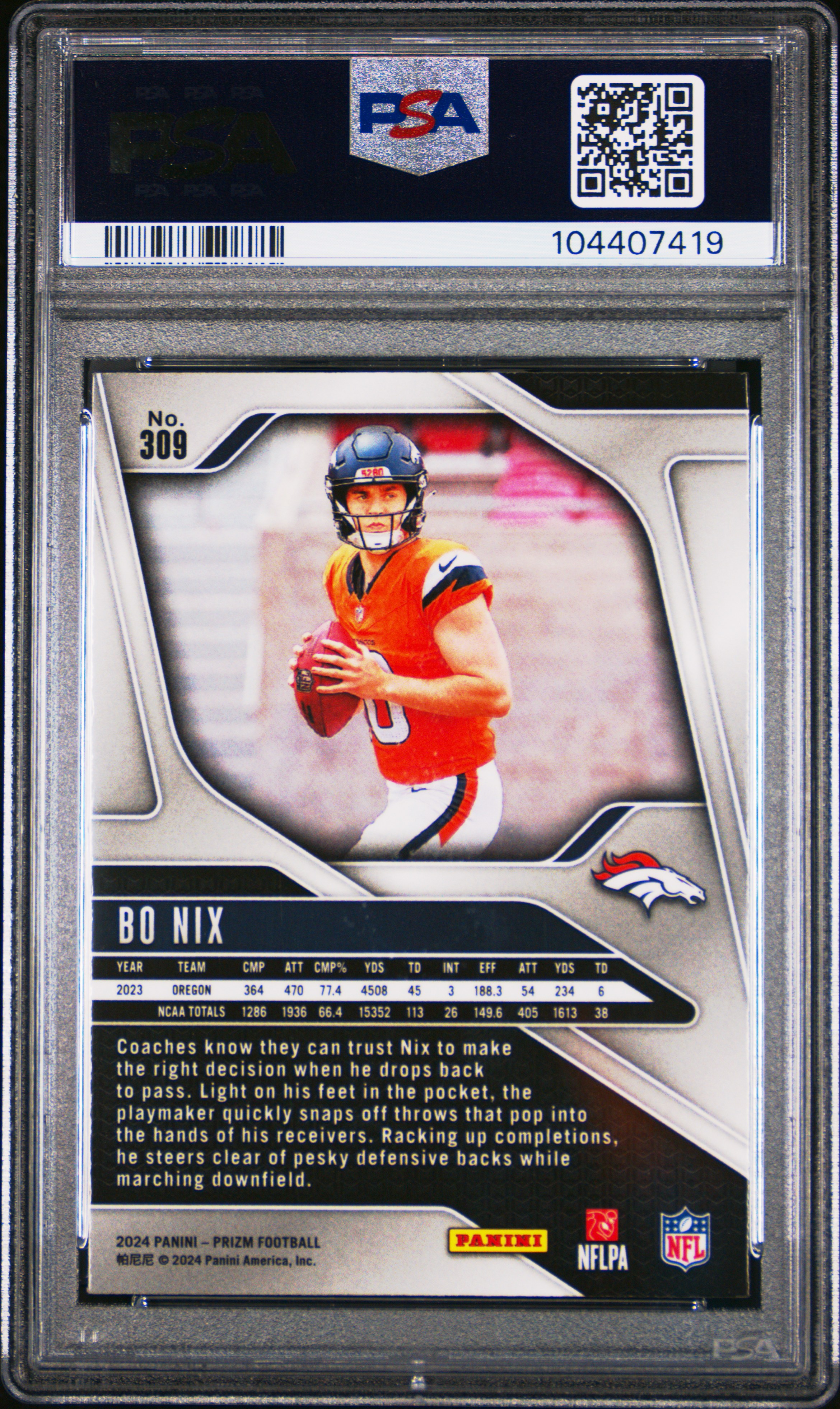 2024 Panini Prizm Bo Nix #309 Mint 9 back