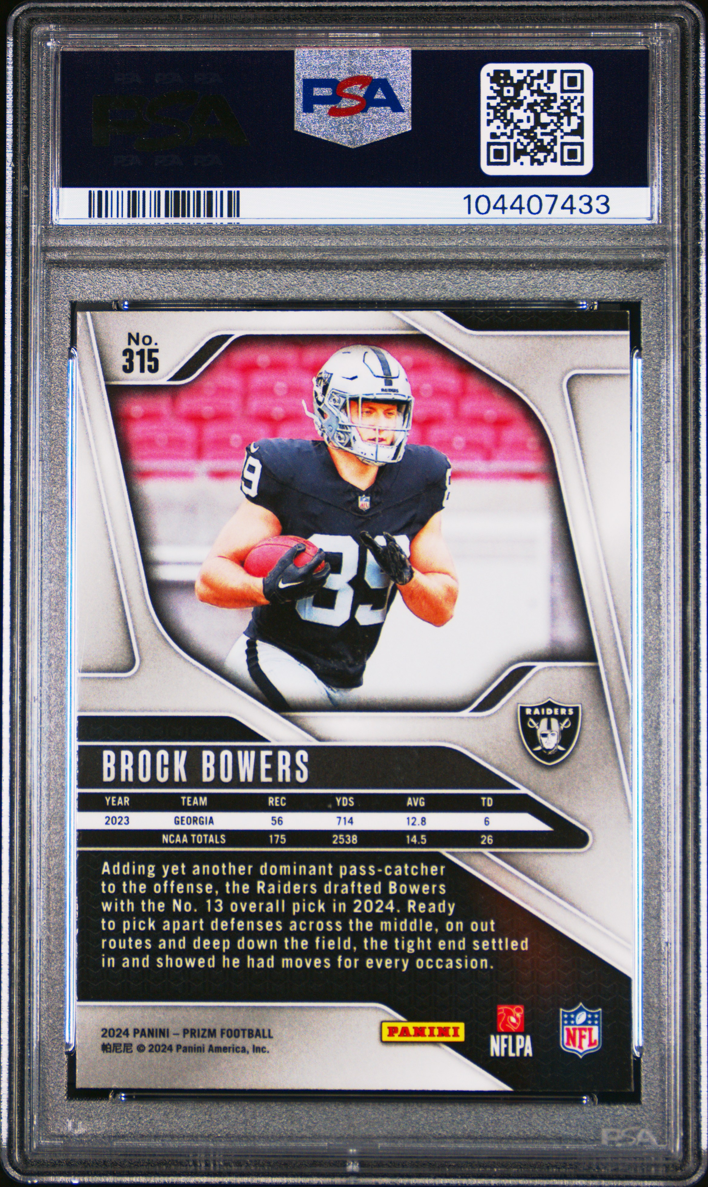 2024 Panini Prizm Brock Bowers #315 Mint 9 back