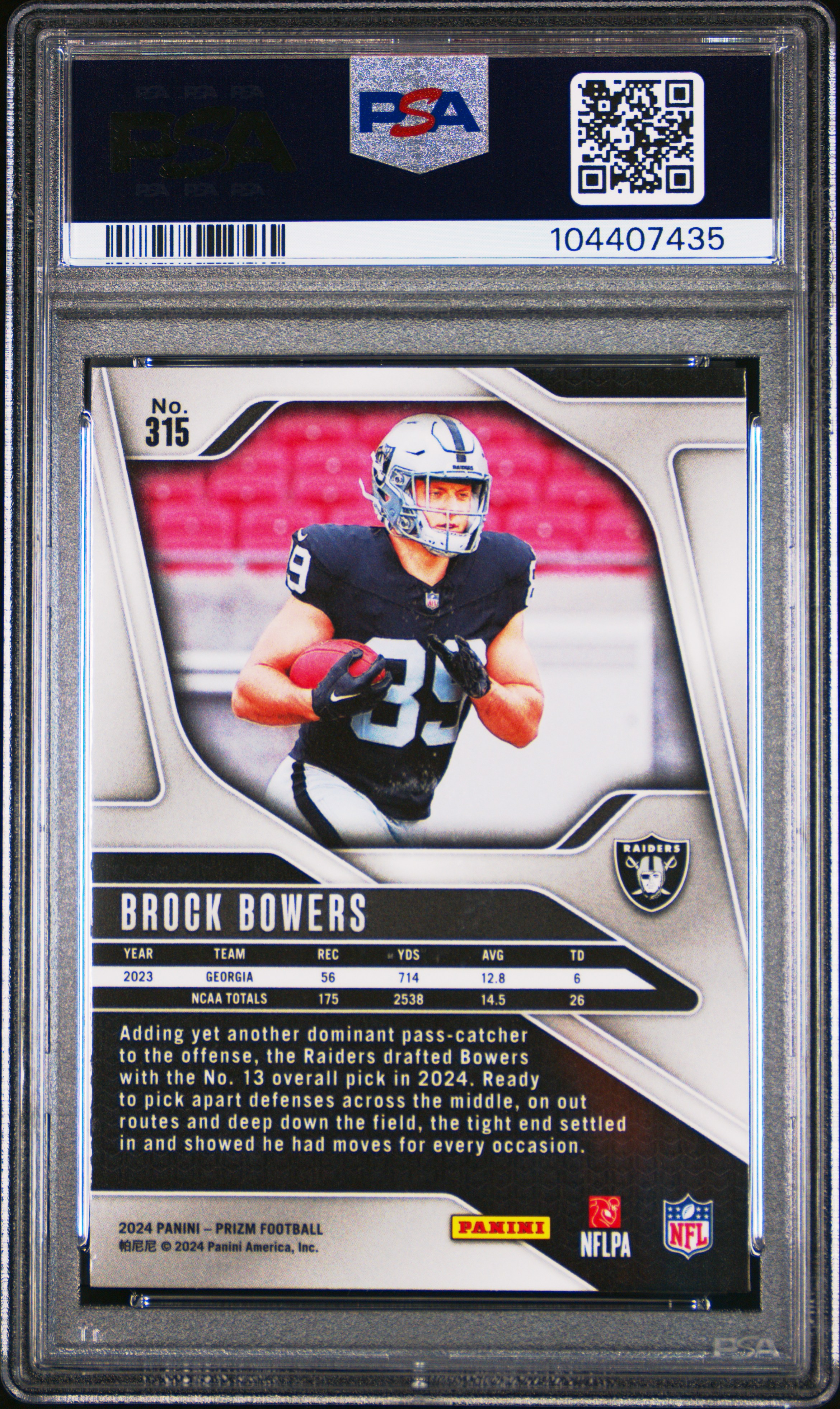 2024 Panini Prizm Brock Bowers #315 Mint 9 back