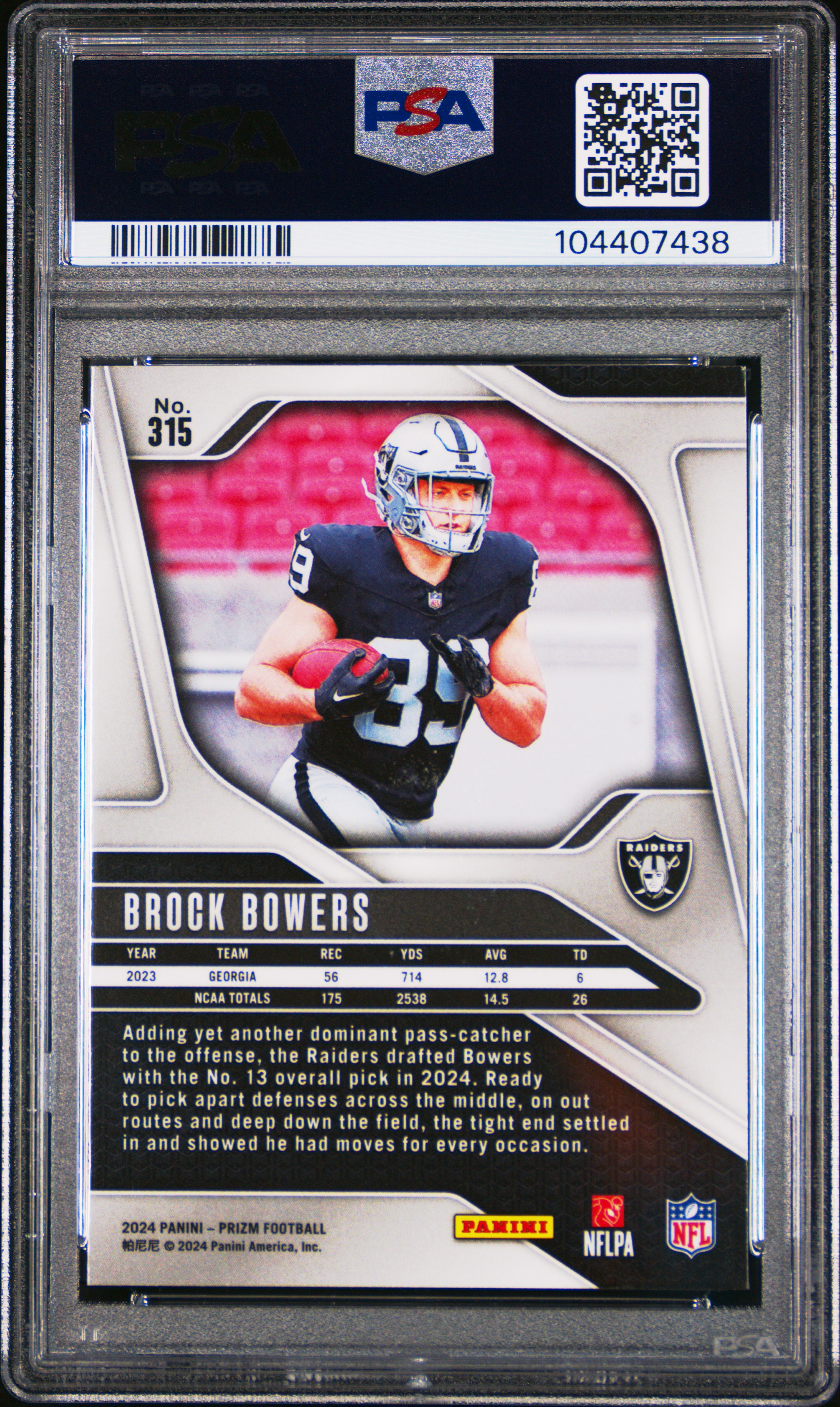 2024 Panini Prizm Brock Bowers #315 Mint 9 back