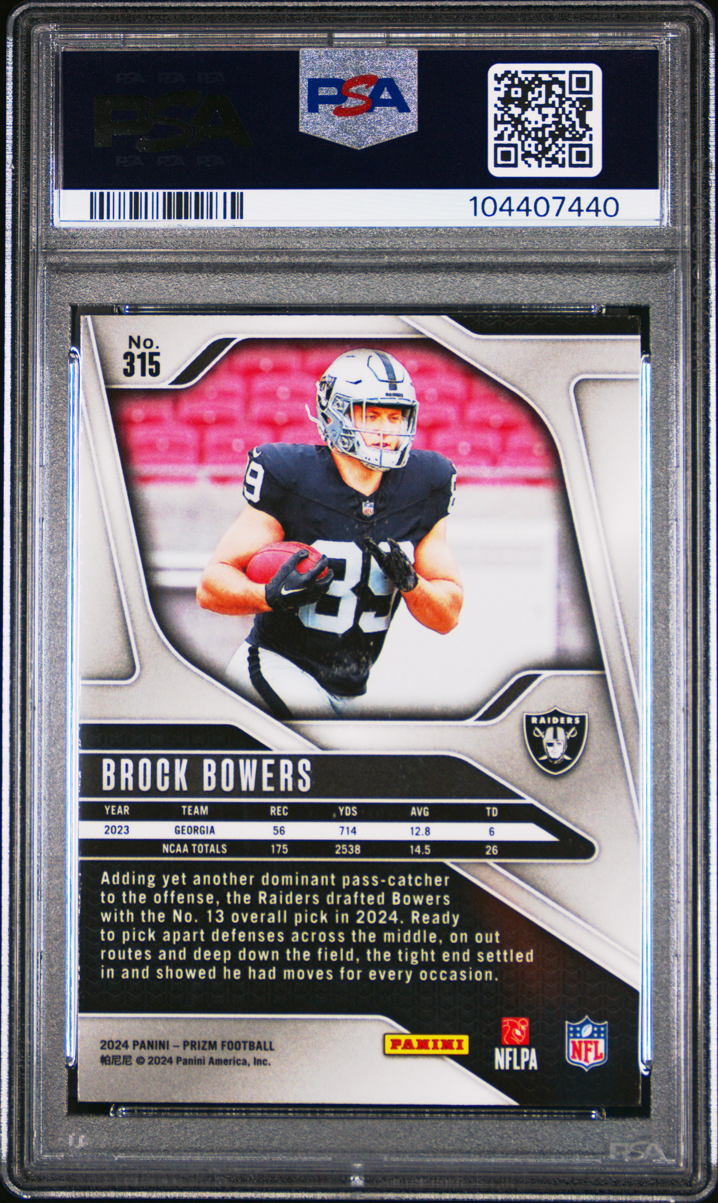 2024 Panini Prizm Brock Bowers #315 Mint 9 back