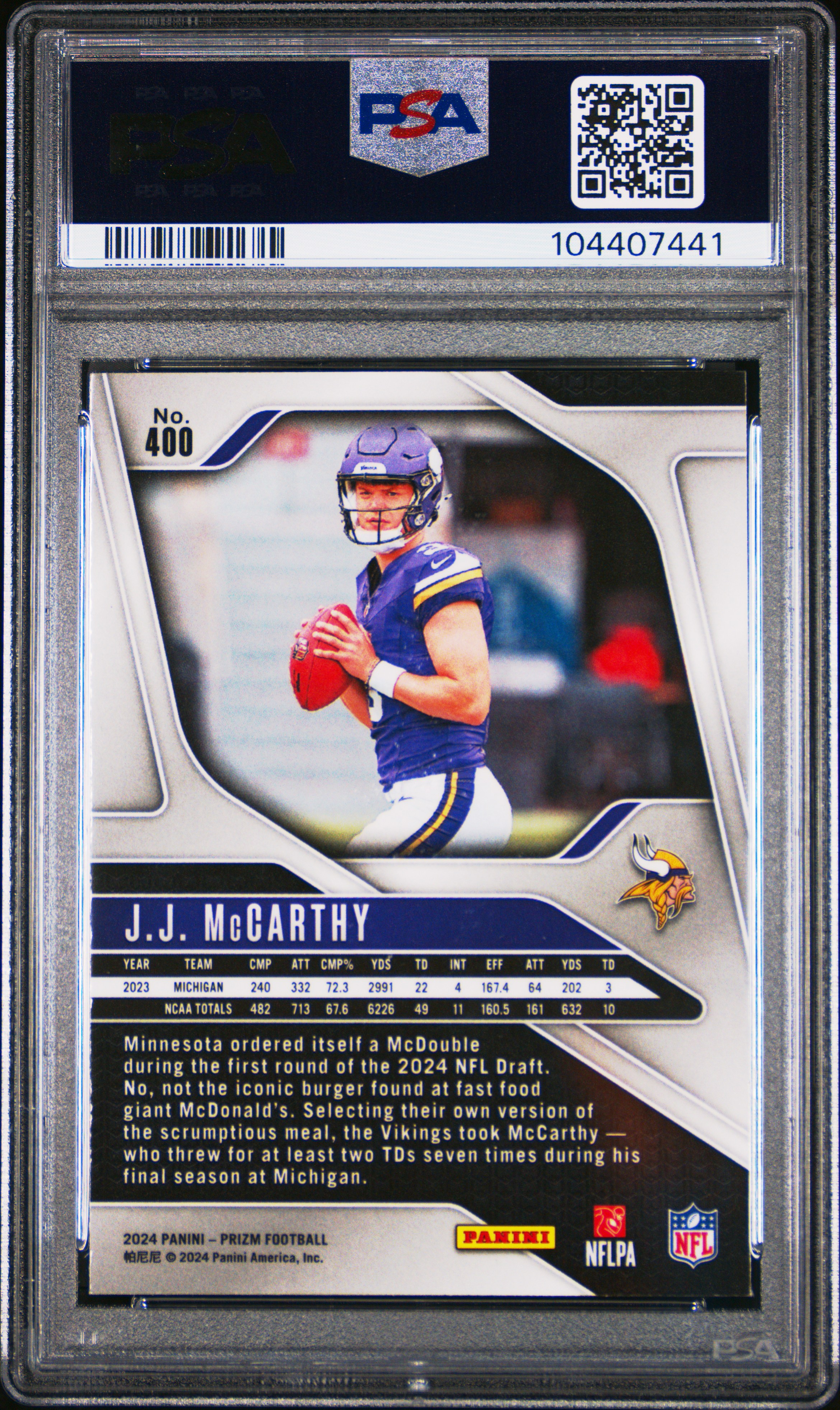 2024 Panini Prizm Jj Mccarthy #400 Mint 9 back
