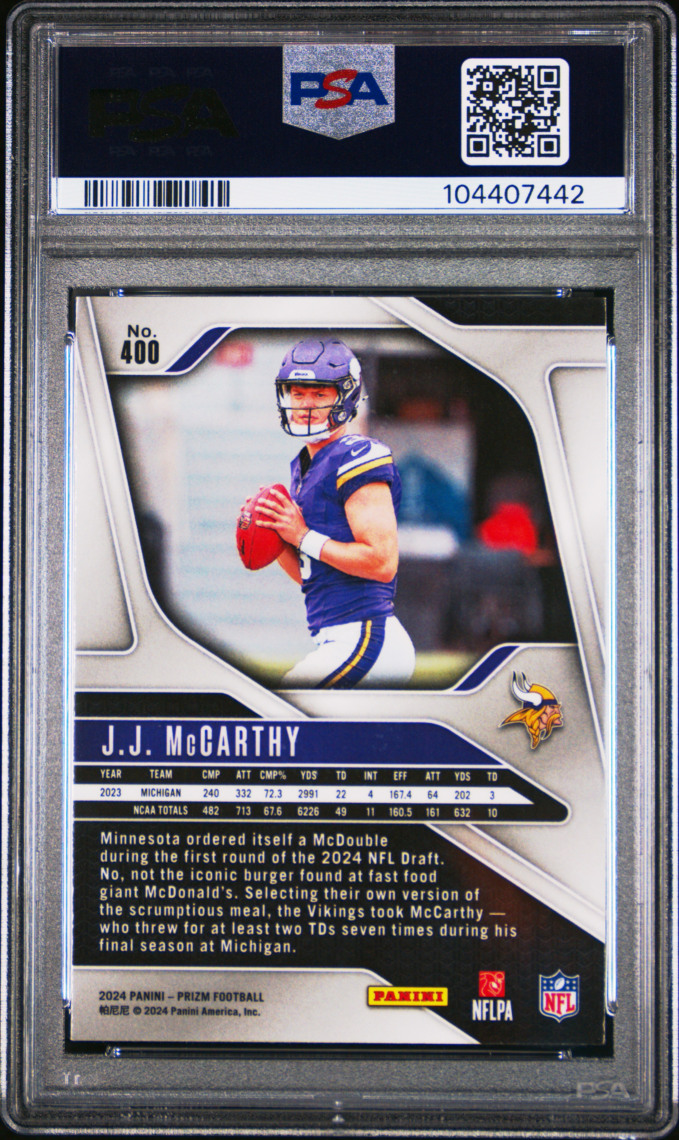 2024 Panini Prizm Jj Mccarthy #400 Mint 9 back