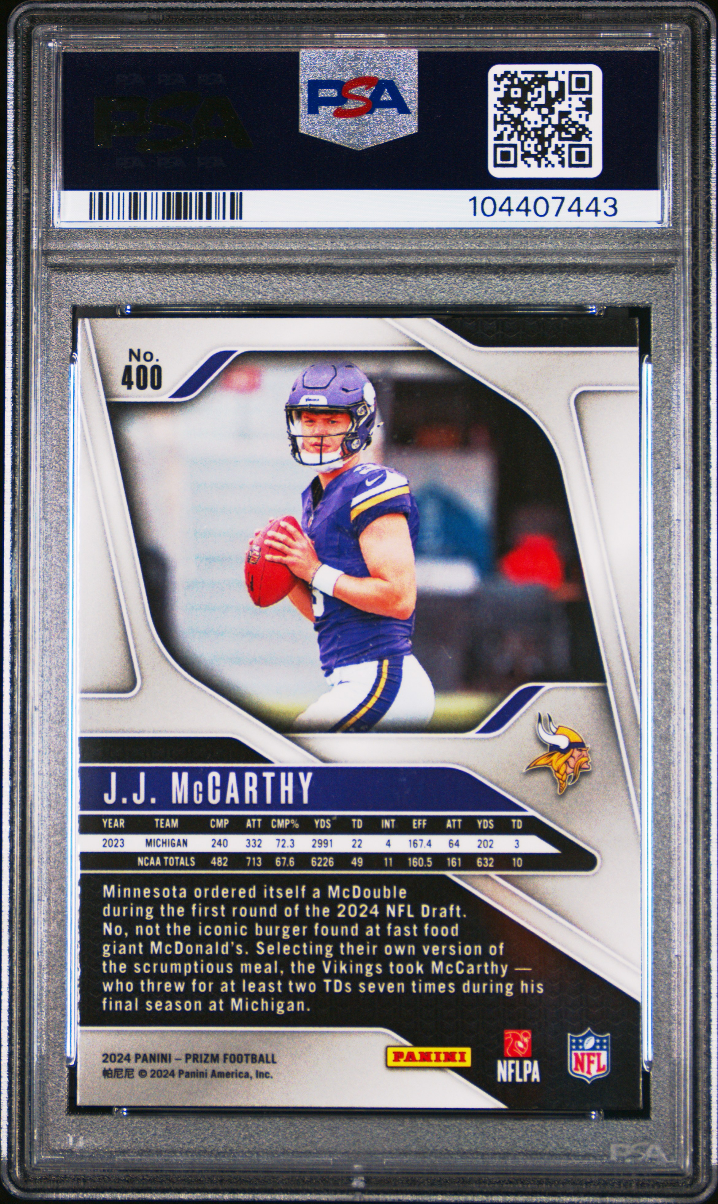 2024 Panini Prizm Jj Mccarthy #400 Mint 9 back