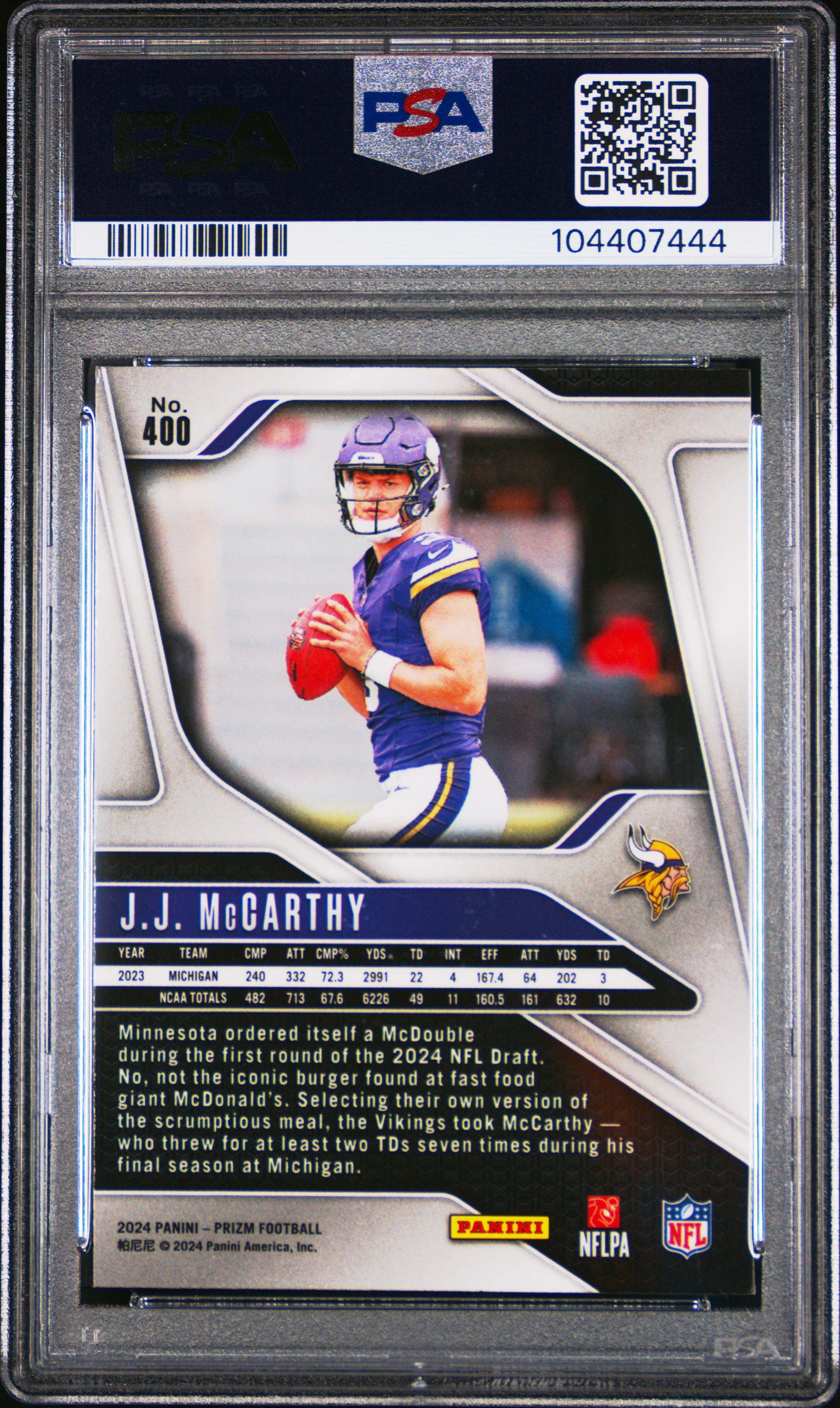 2024 Panini Prizm Jj Mccarthy #400 Mint 9 back
