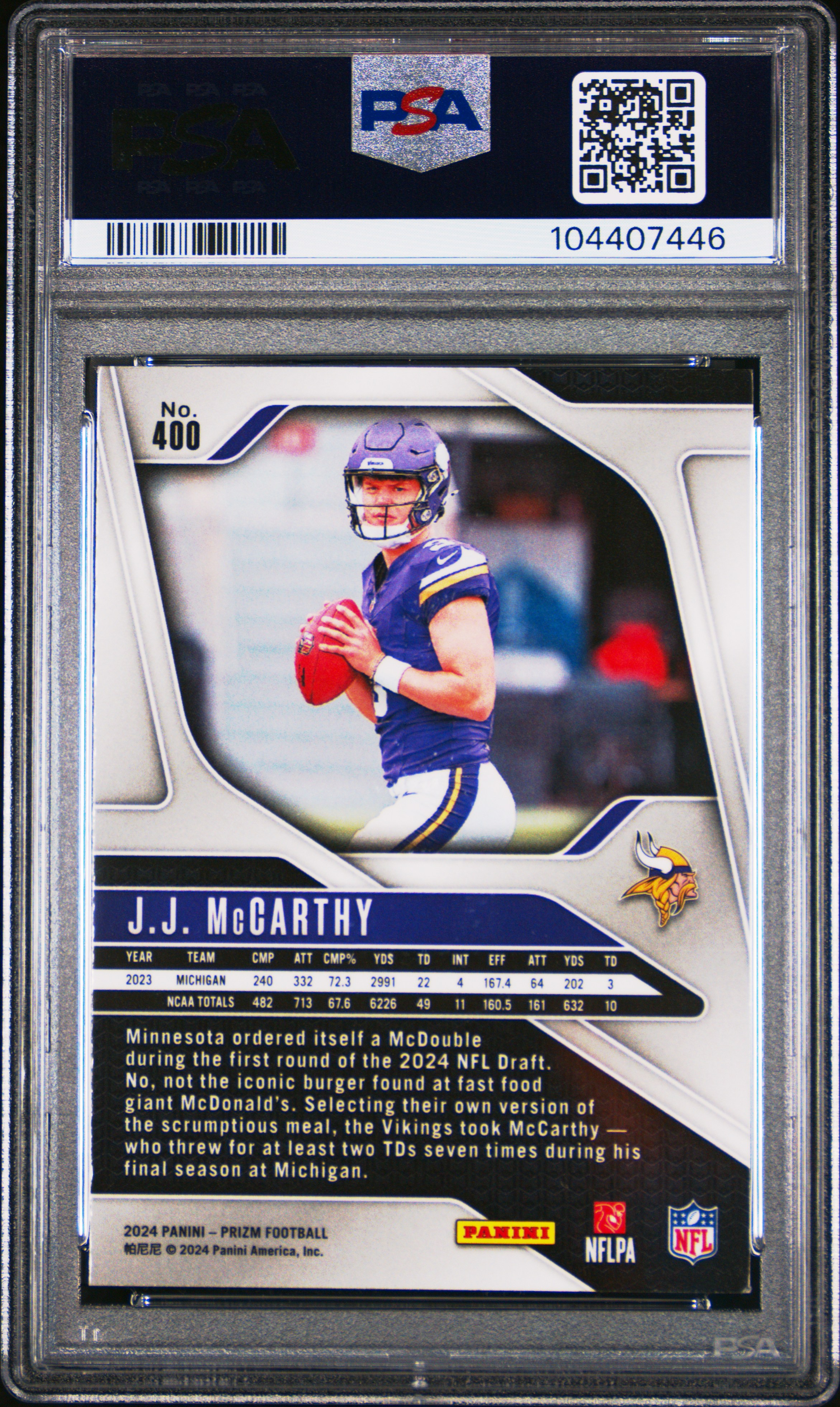 2024 Panini Prizm Jj Mccarthy #400 Mint 9 back