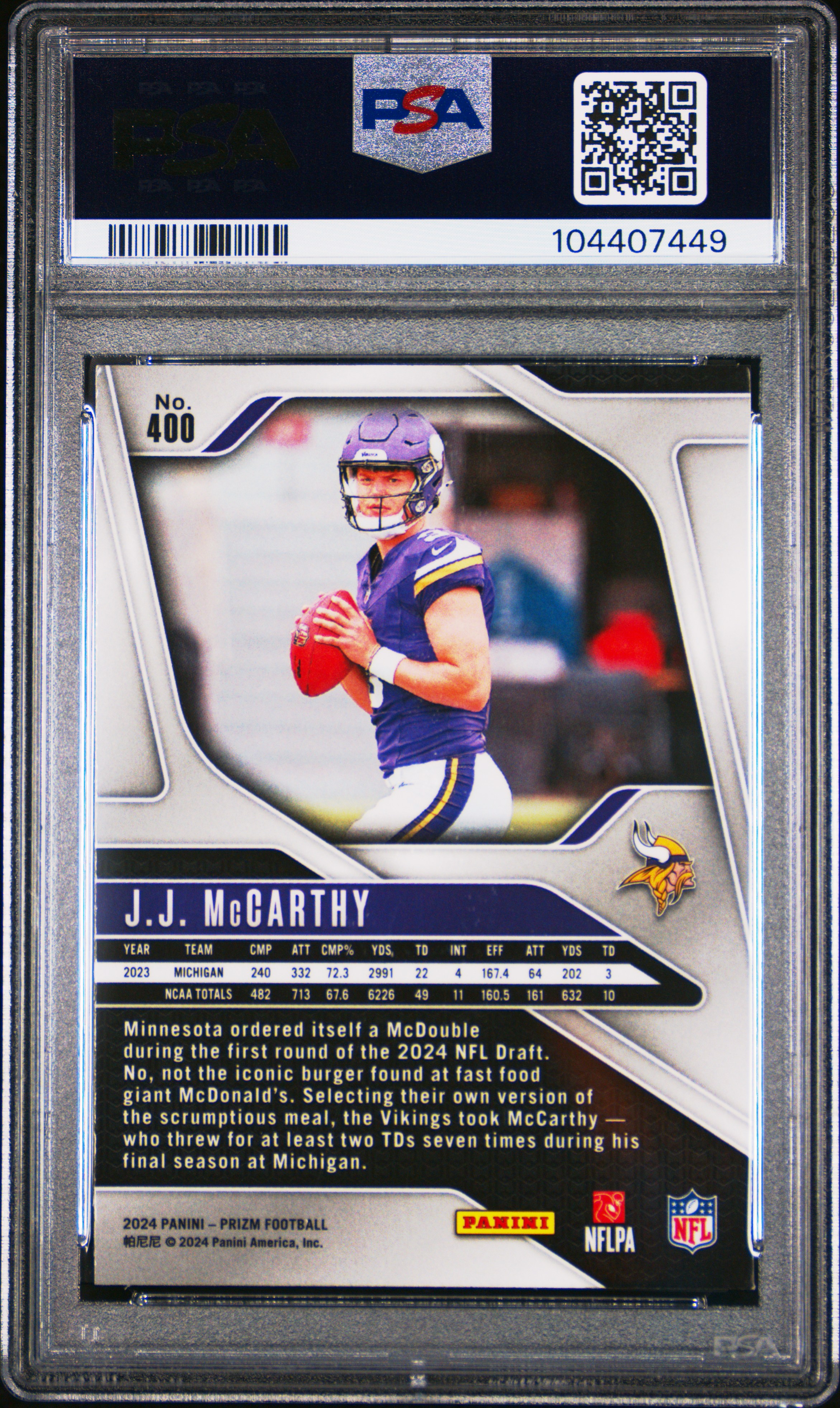 2024 Panini Prizm Jj Mccarthy #400 Mint 9 back