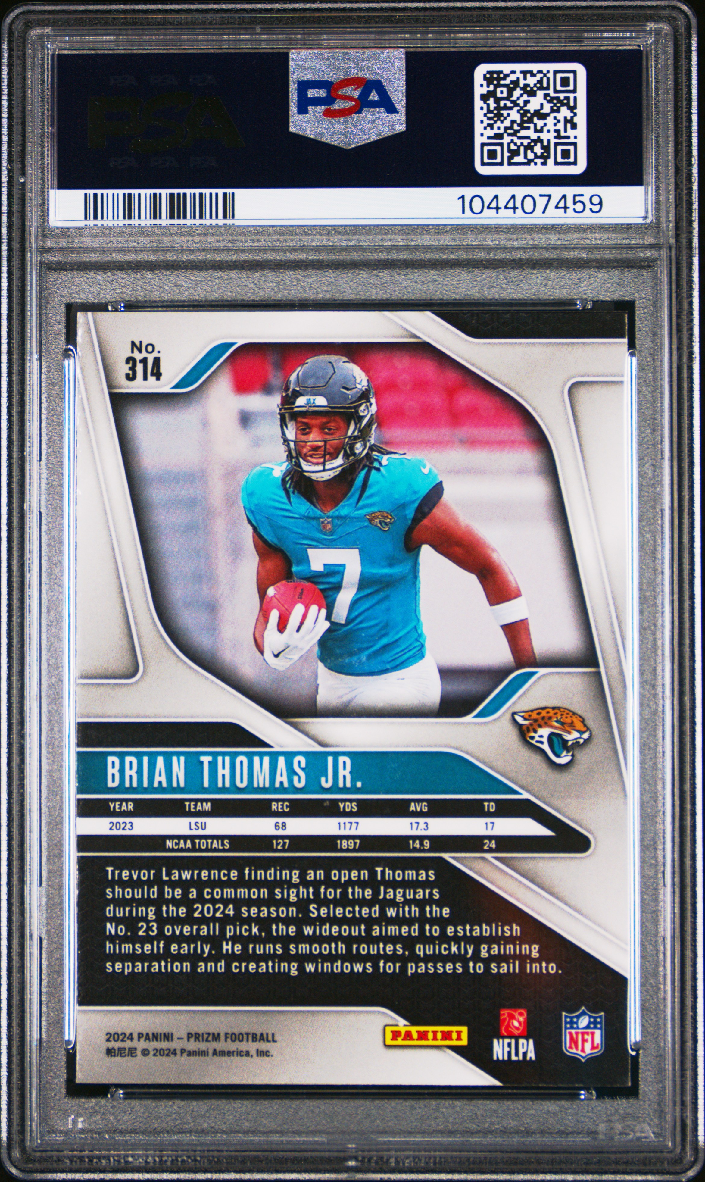 2024 Panini Prizm Brian Thomas Jr. #314 Mint 9 back