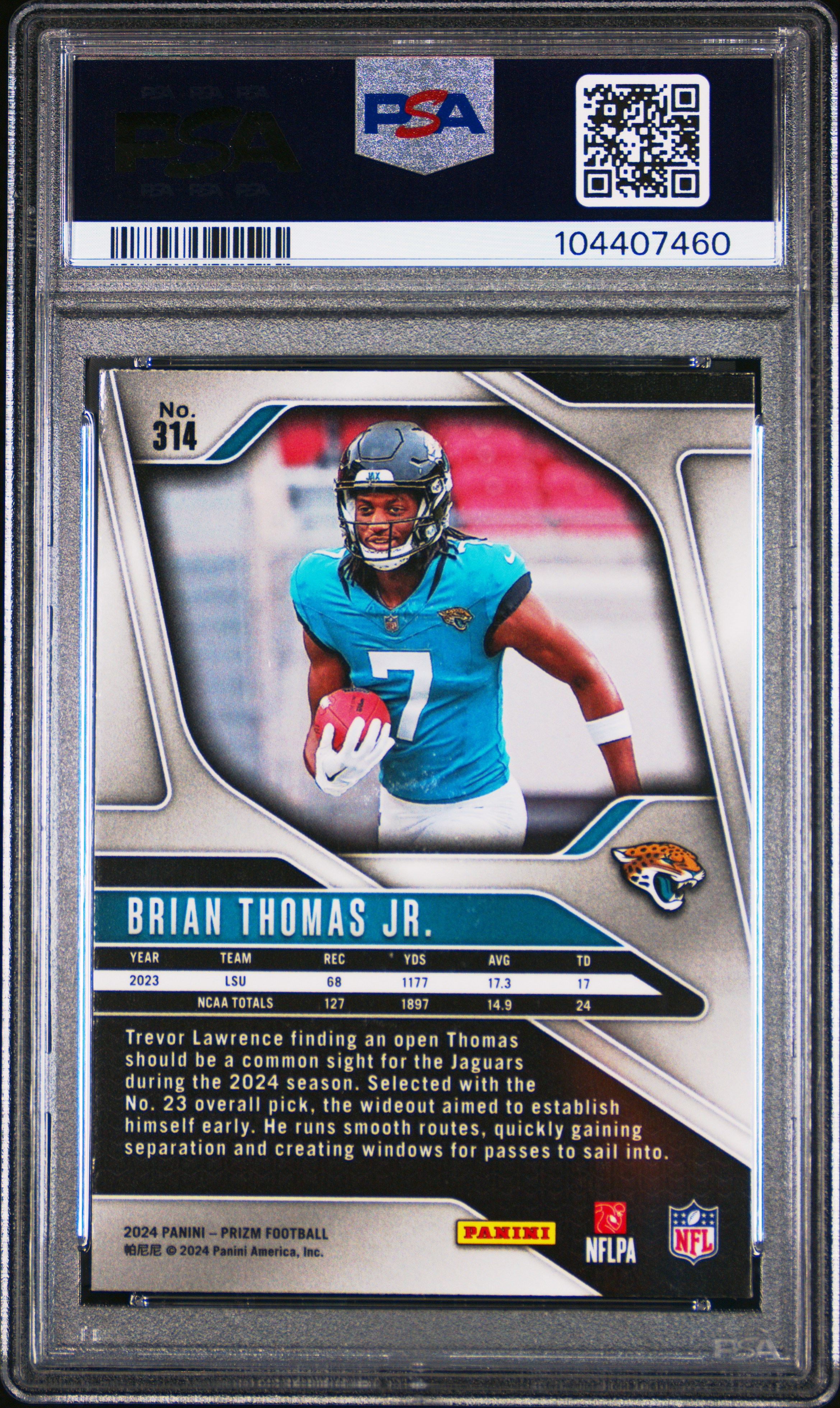 2024 Panini Prizm Brian Thomas Jr. #314 Gem Mt 10 back