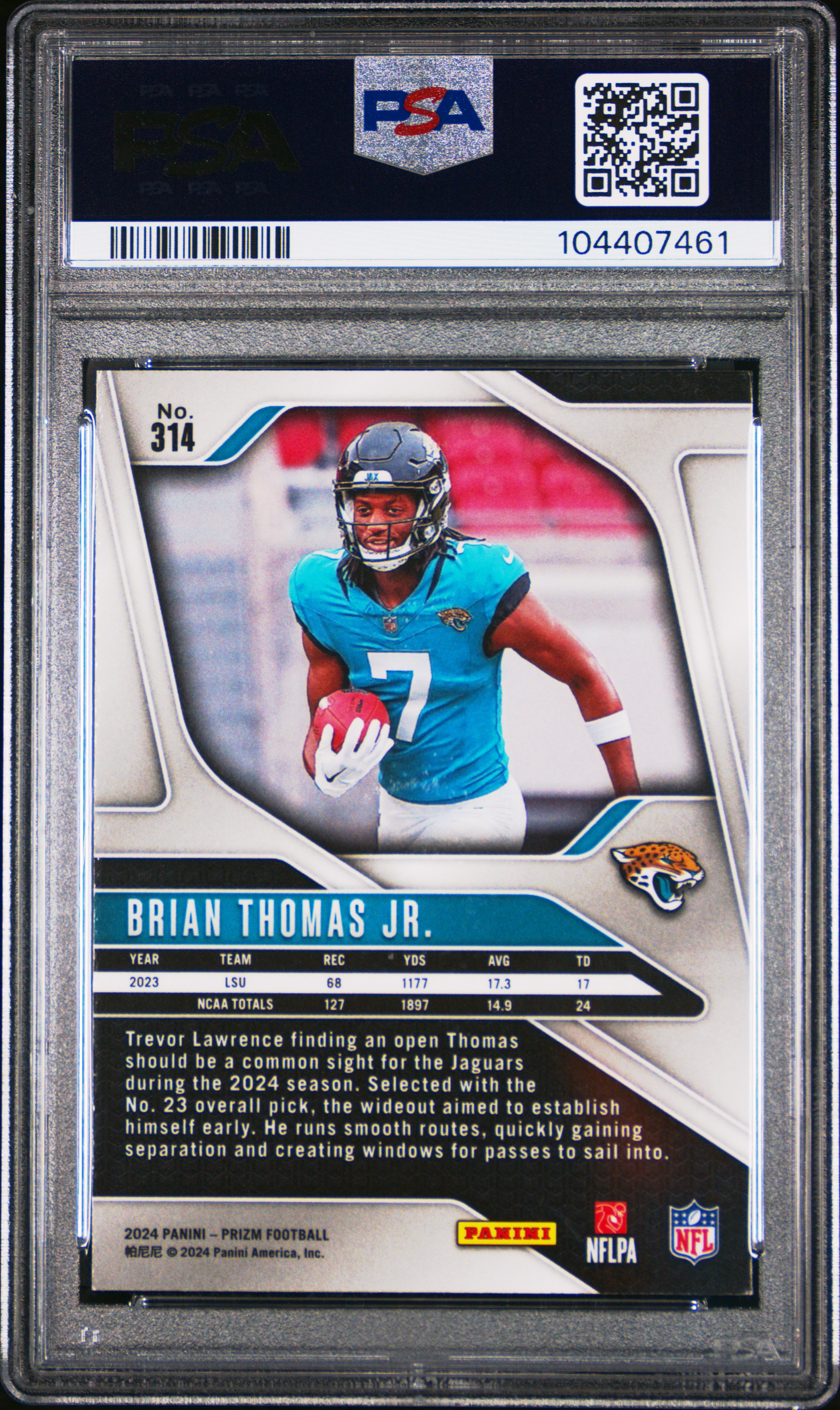 2024 Panini Prizm Brian Thomas Jr. #314 Mint 9 back