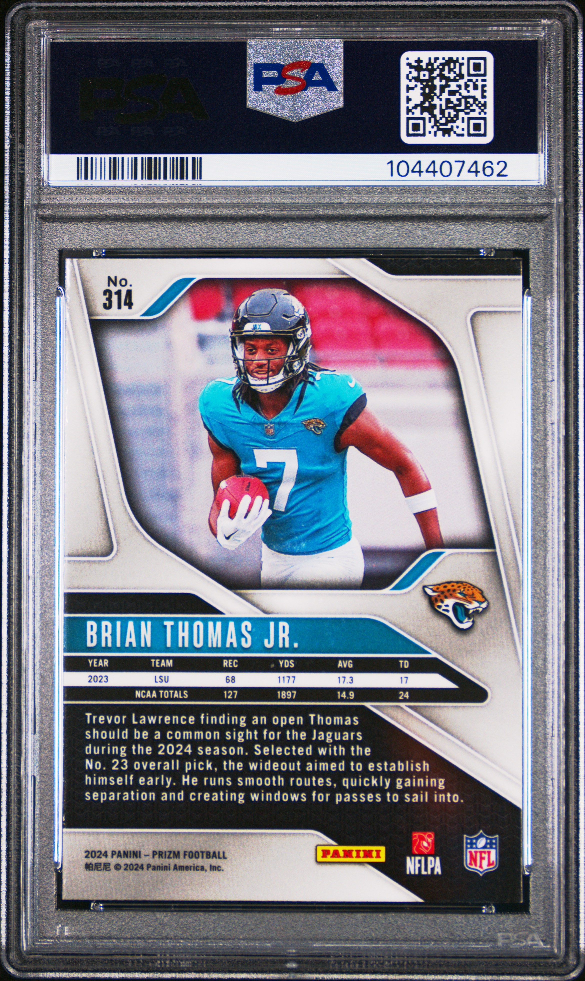 2024 Panini Prizm Brian Thomas Jr. #314 Mint 9 back