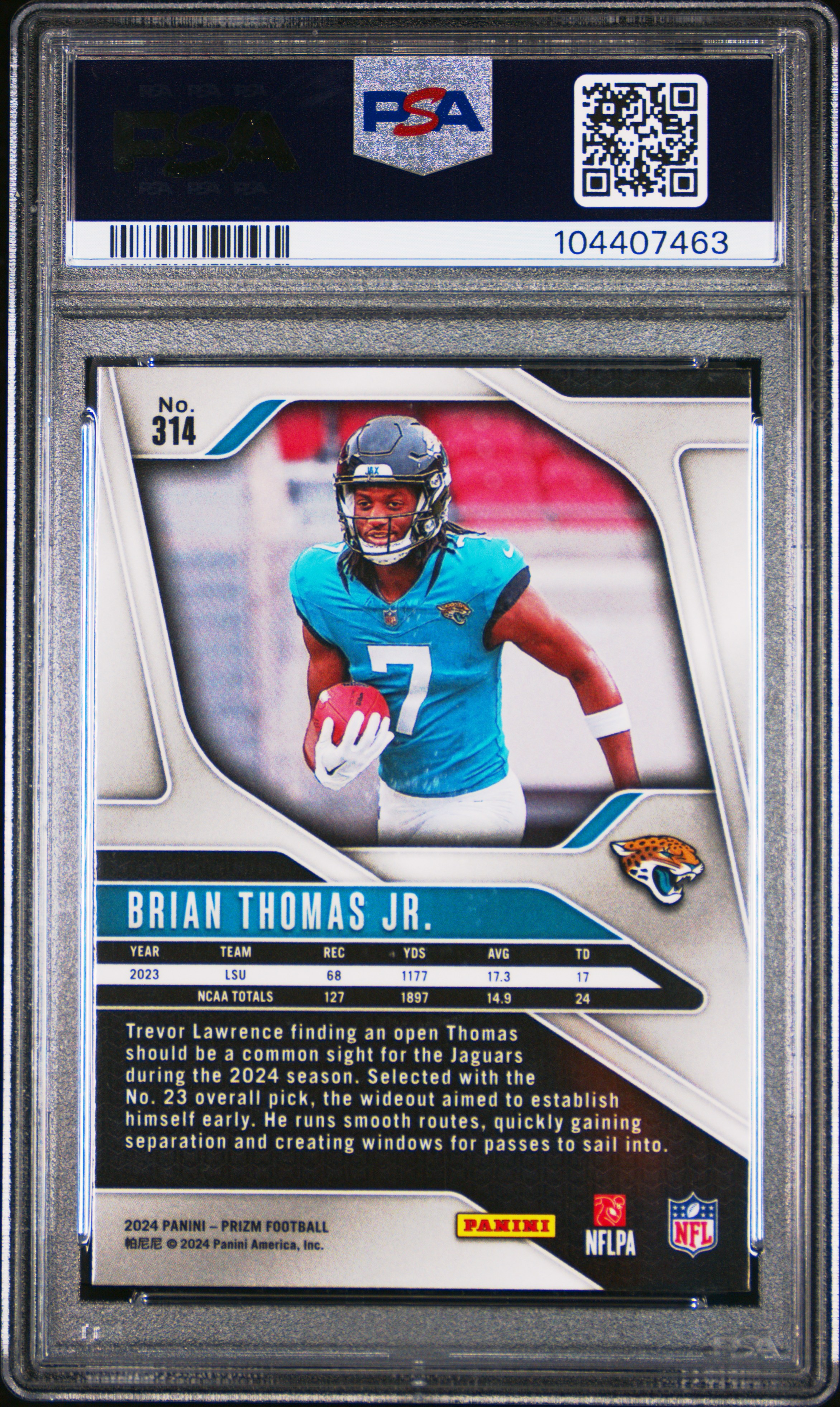 2024 Panini Prizm Brian Thomas Jr. #314 Gem Mt 10 back
