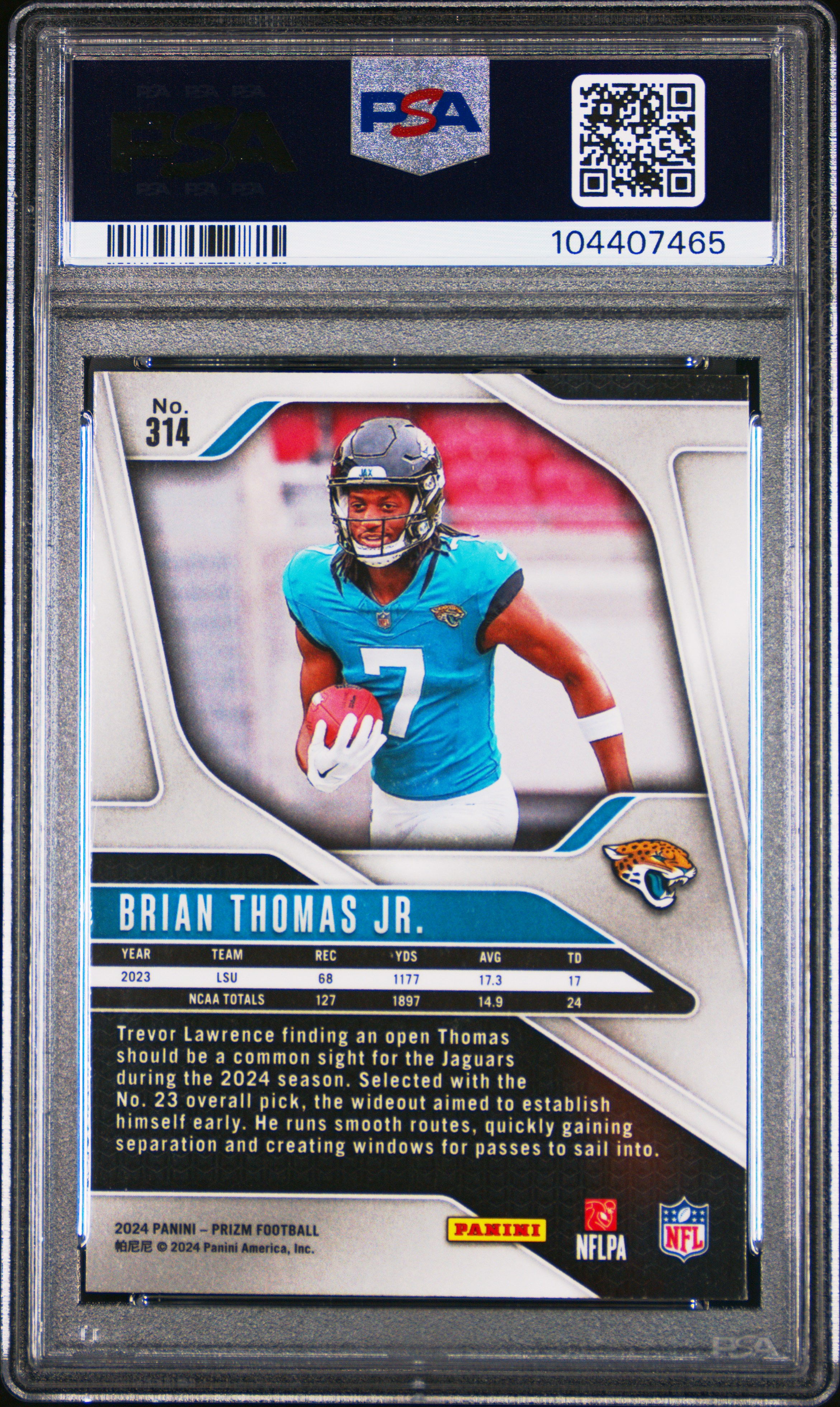 2024 Panini Prizm Brian Thomas Jr. #314 Mint 9 back