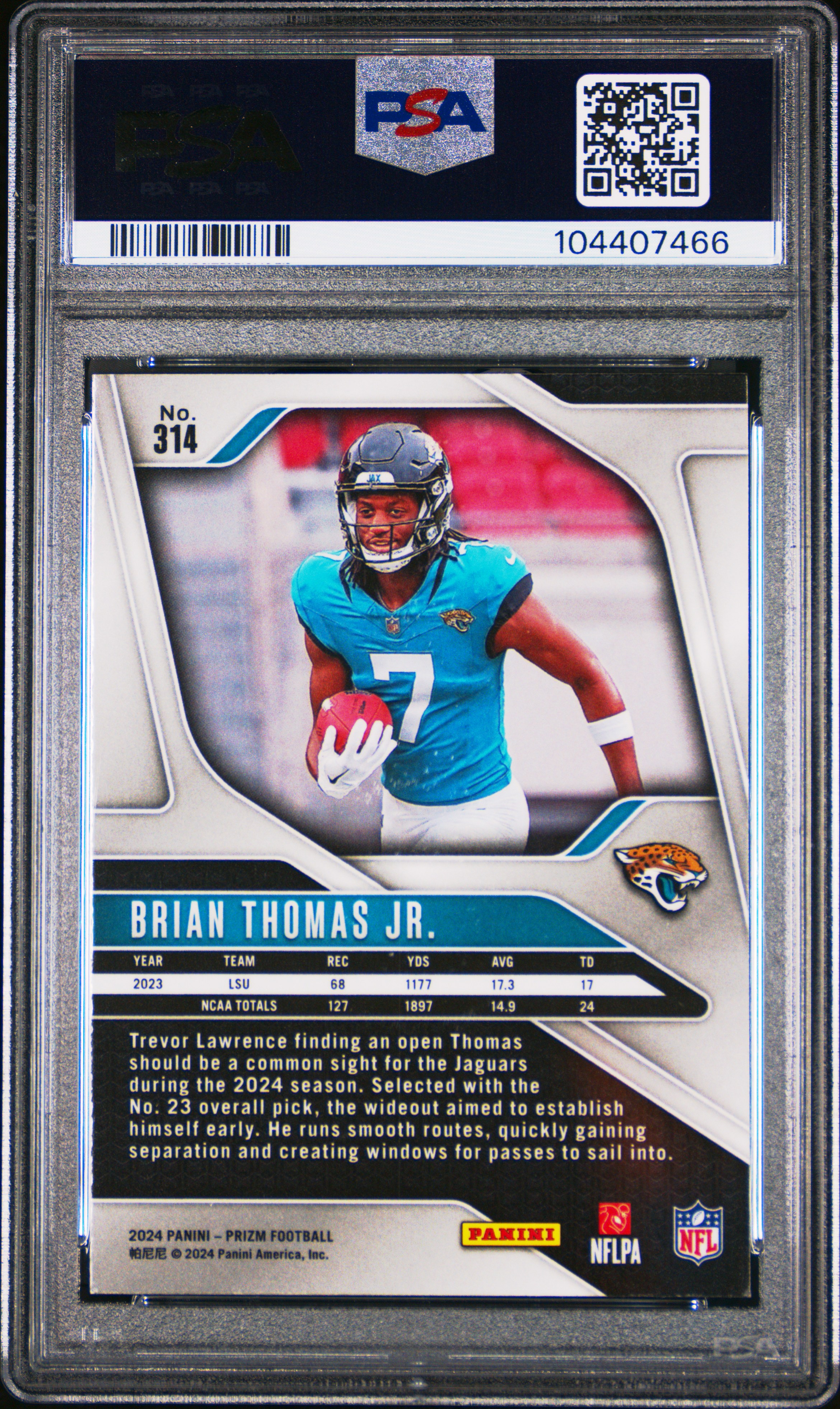 2024 Panini Prizm Brian Thomas Jr. #314 Mint 9 back