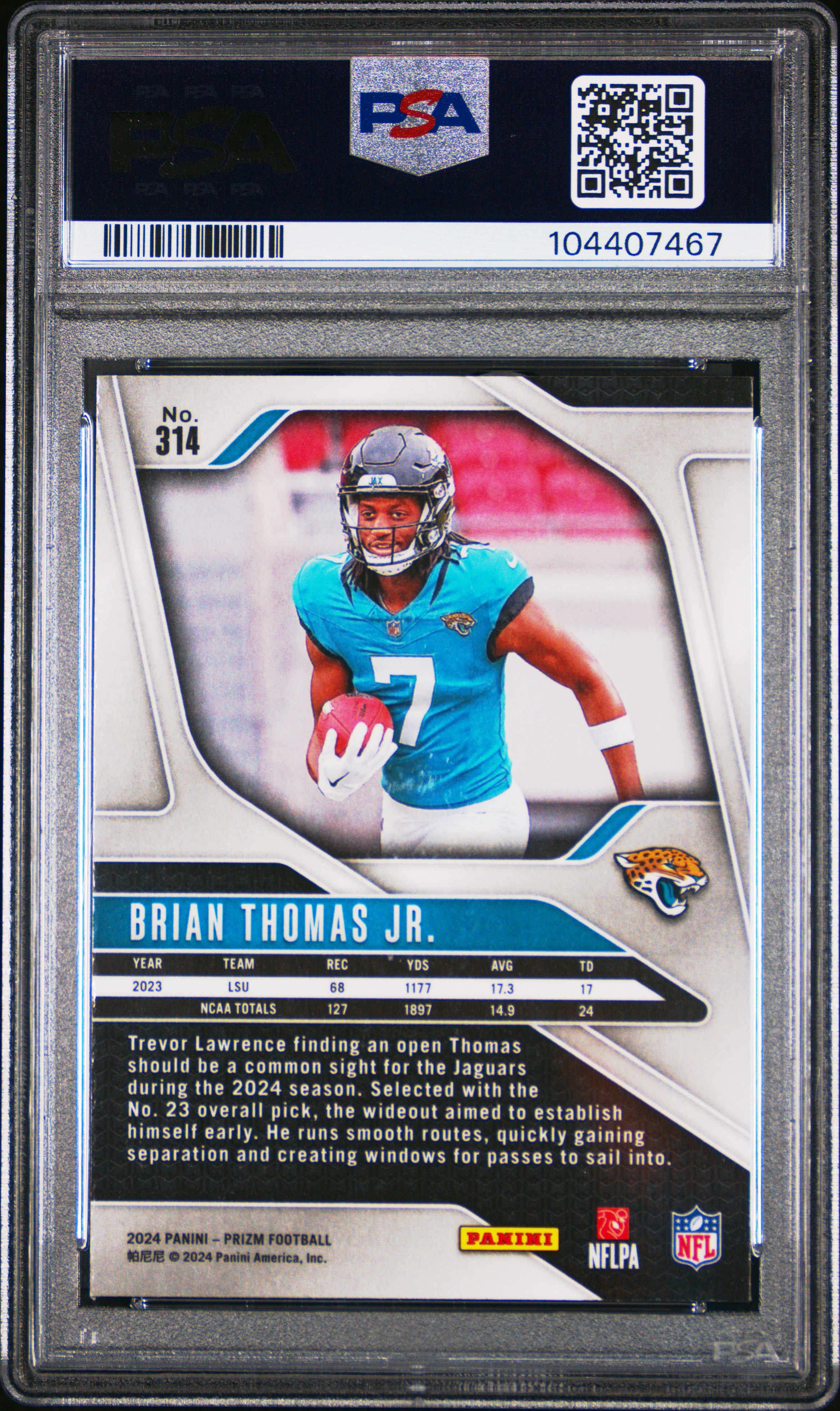 2024 Panini Prizm Brian Thomas Jr. #314 Gem Mt 10 back