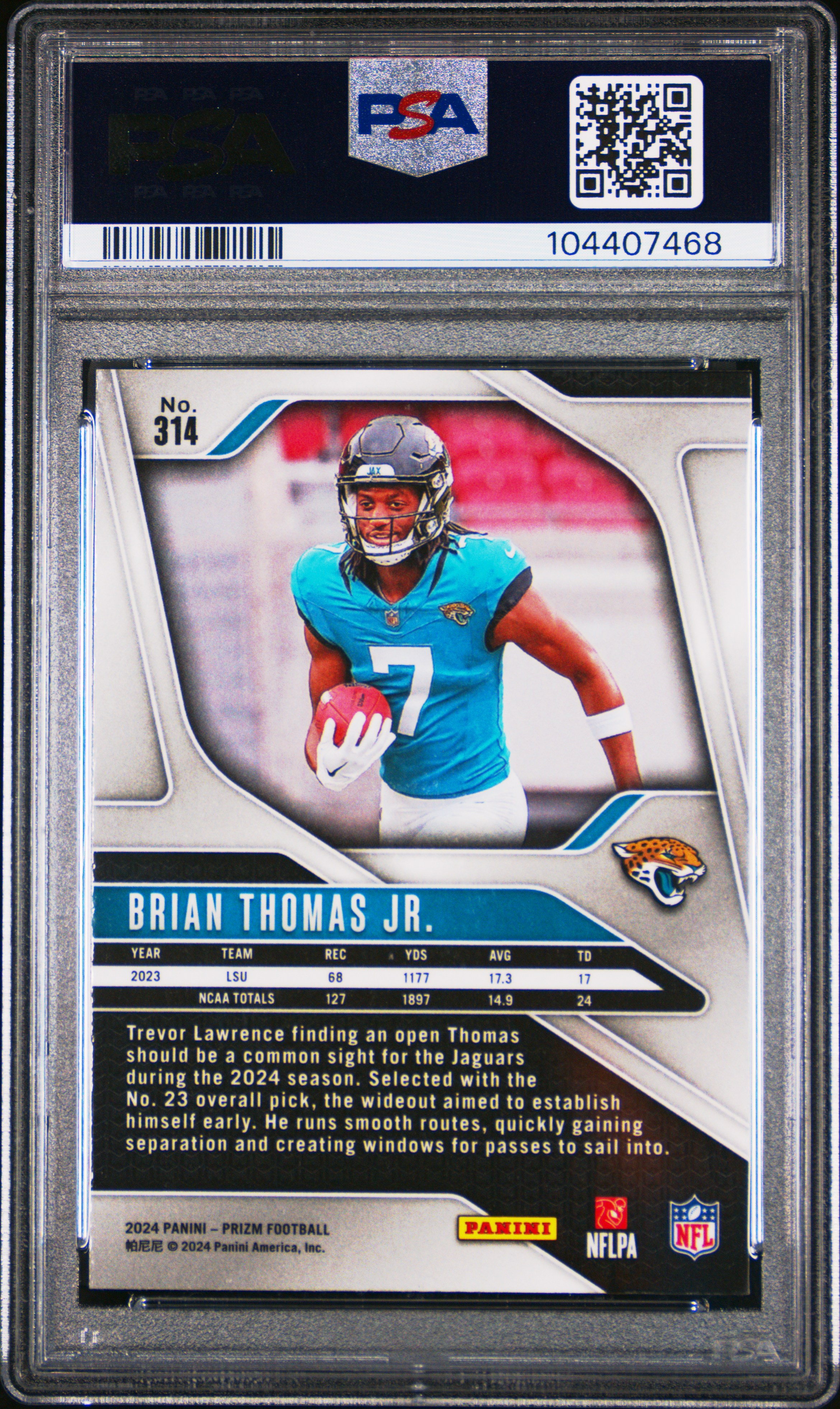 2024 Panini Prizm Brian Thomas Jr. #314 Mint 9 back