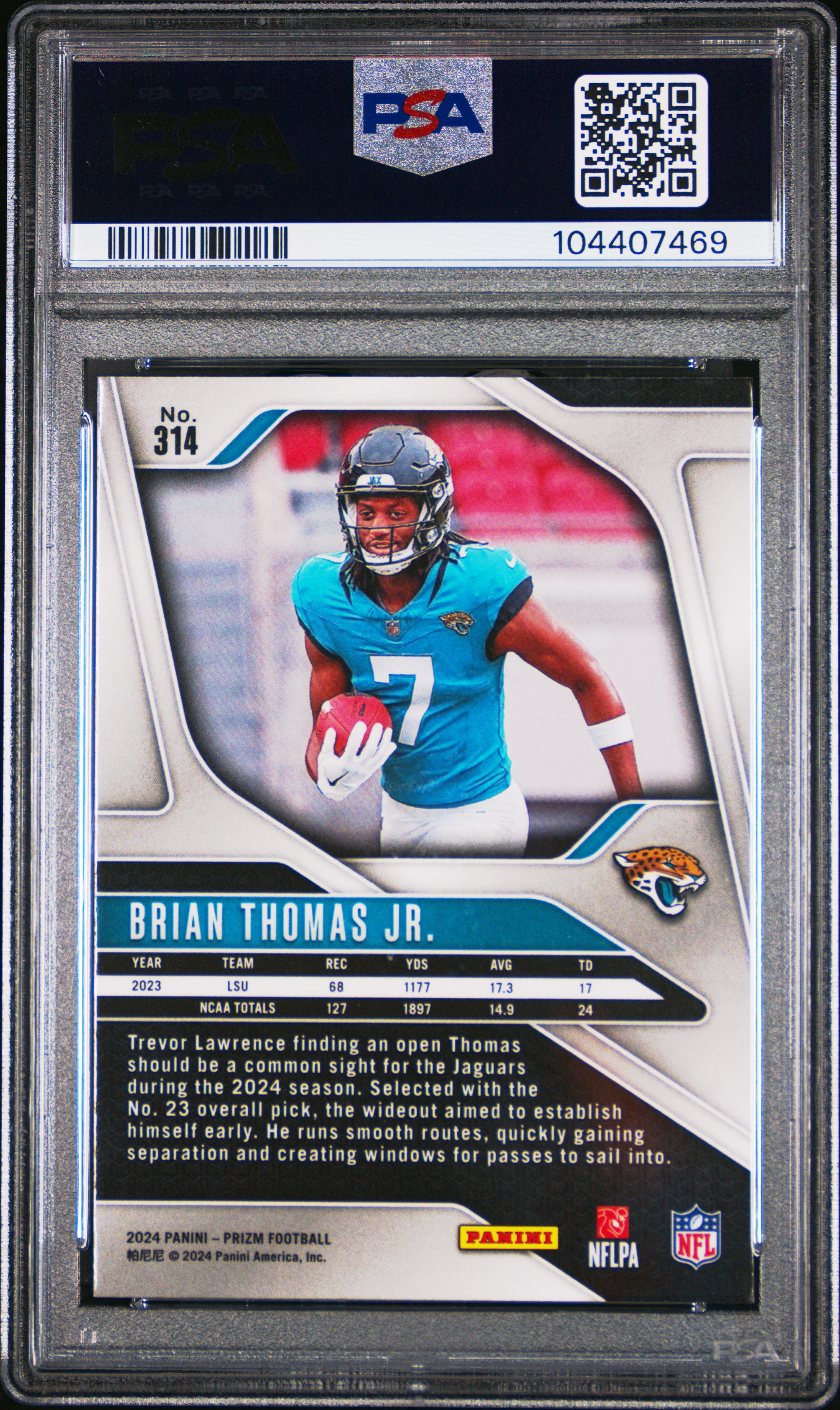 2024 Panini Prizm Brian Thomas Jr. #314 Gem Mt 10 back