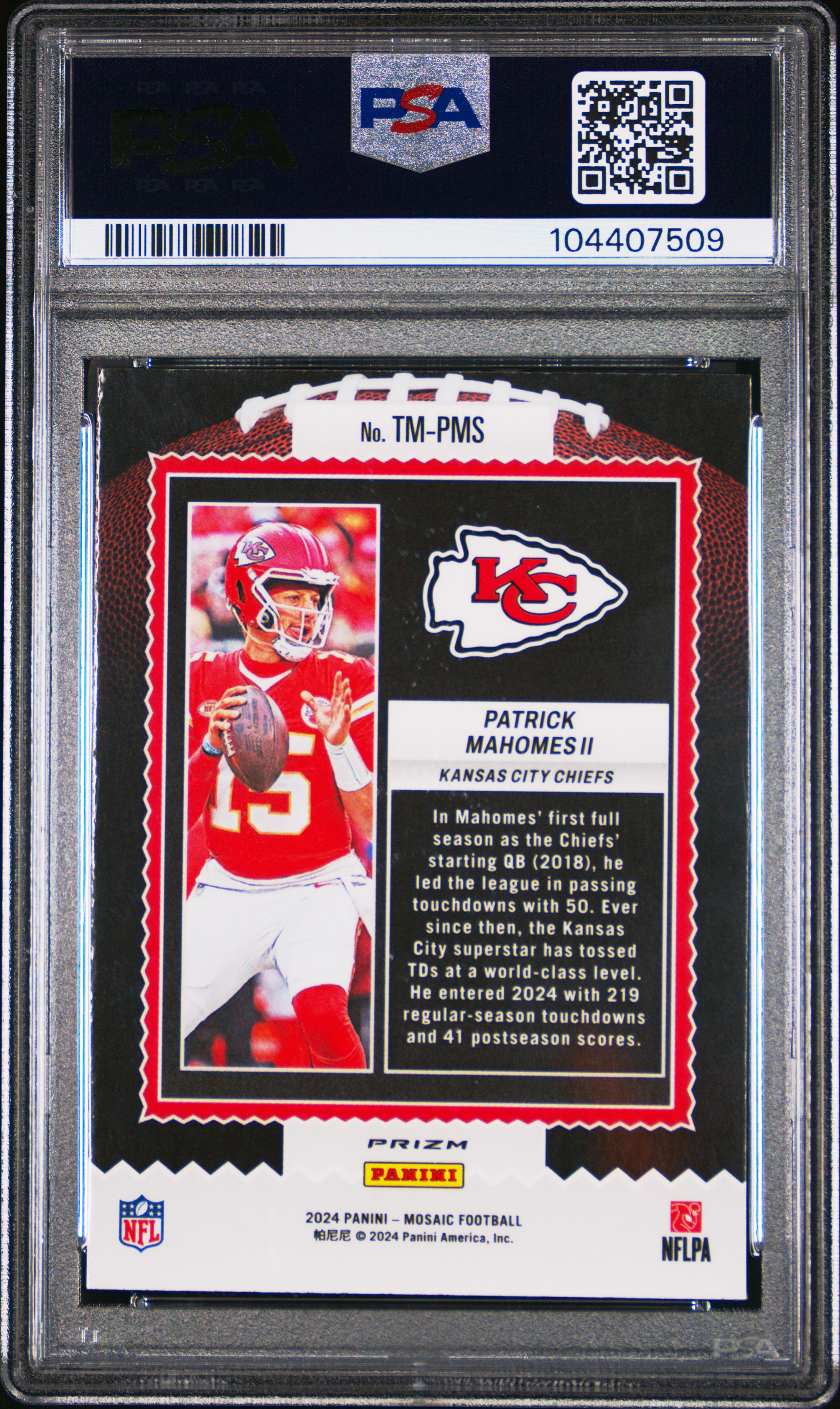 2024 Panini Mosaic Touchdown Masters Patrick Mahomes Ii #Tmpms (Touchdown Masters-Mosaic) Gem Mt 10 back