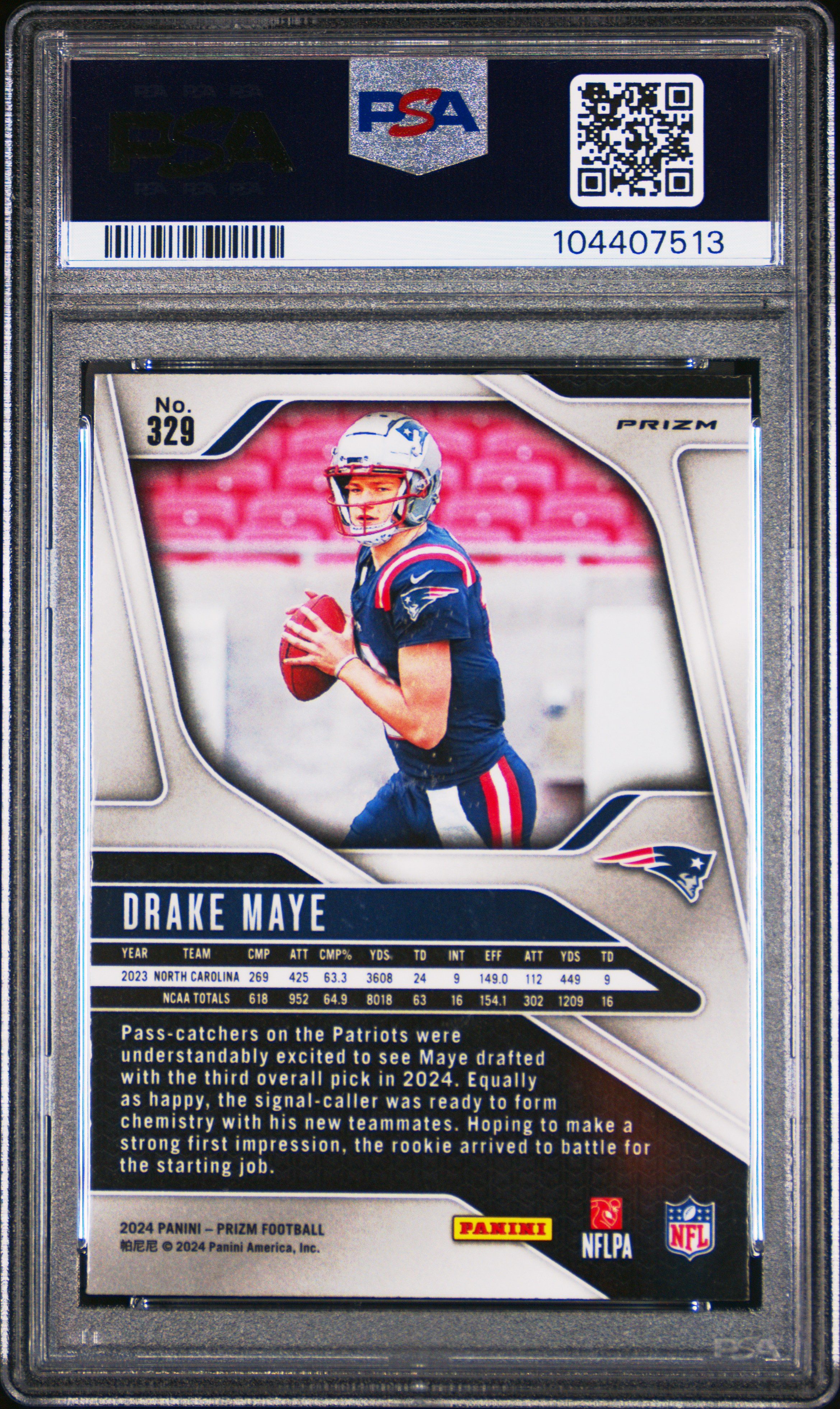 2024 Panini Prizm Drake Maye #329 (Lazer Prizm) Nm 7 back