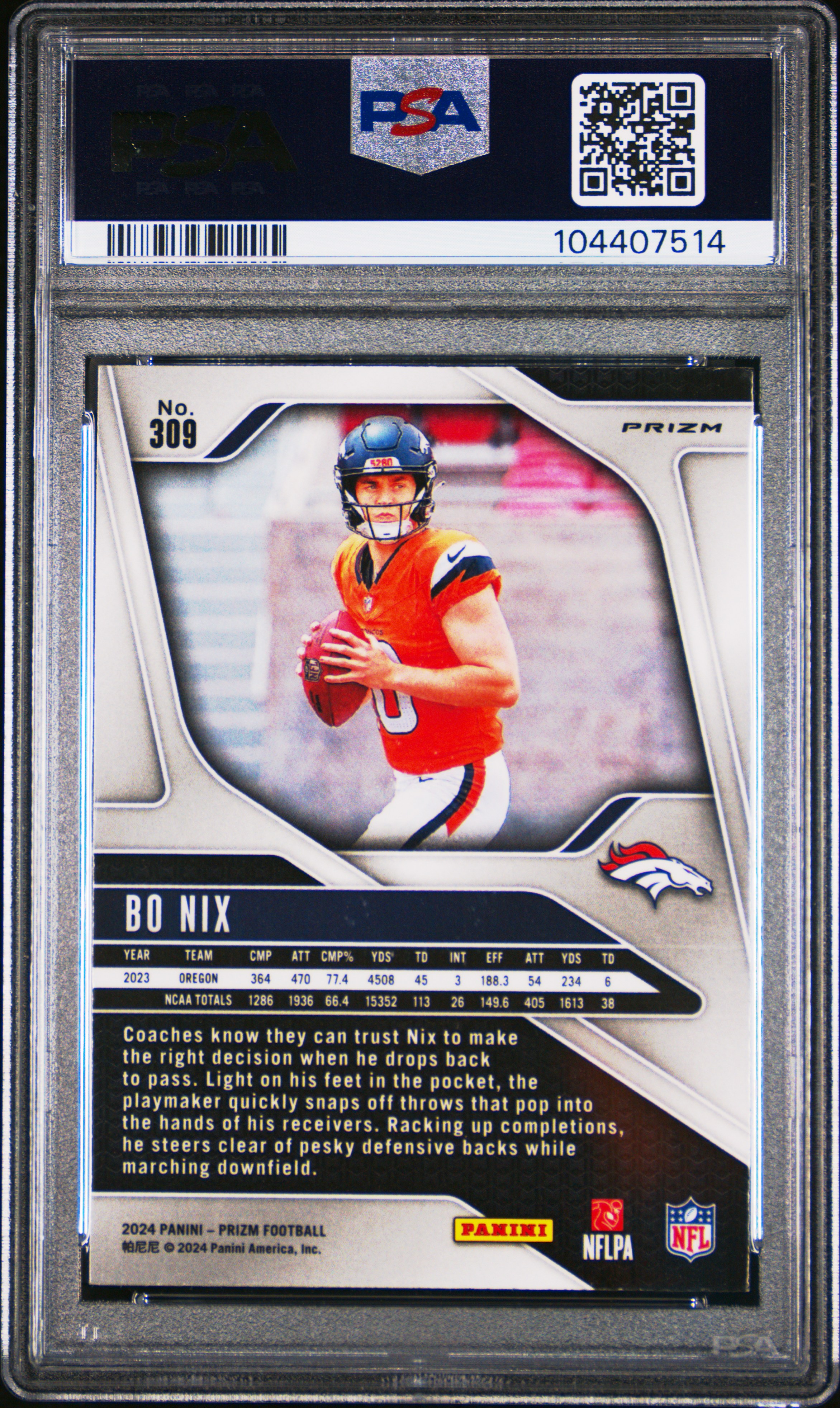2024 Panini Prizm Bo Nix #309 (Disco Prizm) Mint 9 back