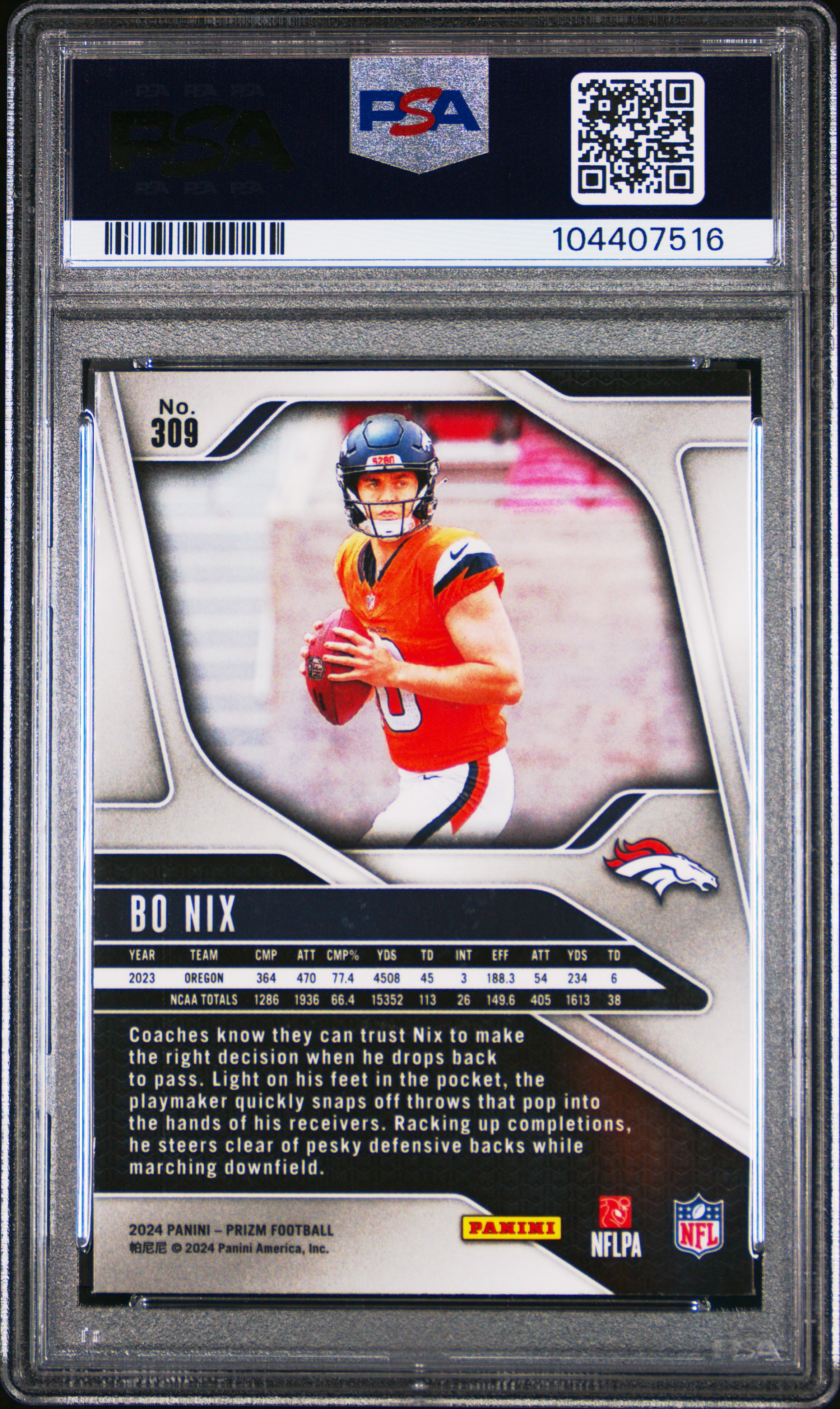 2024 Panini Prizm Bo Nix #309 Mint 9 back