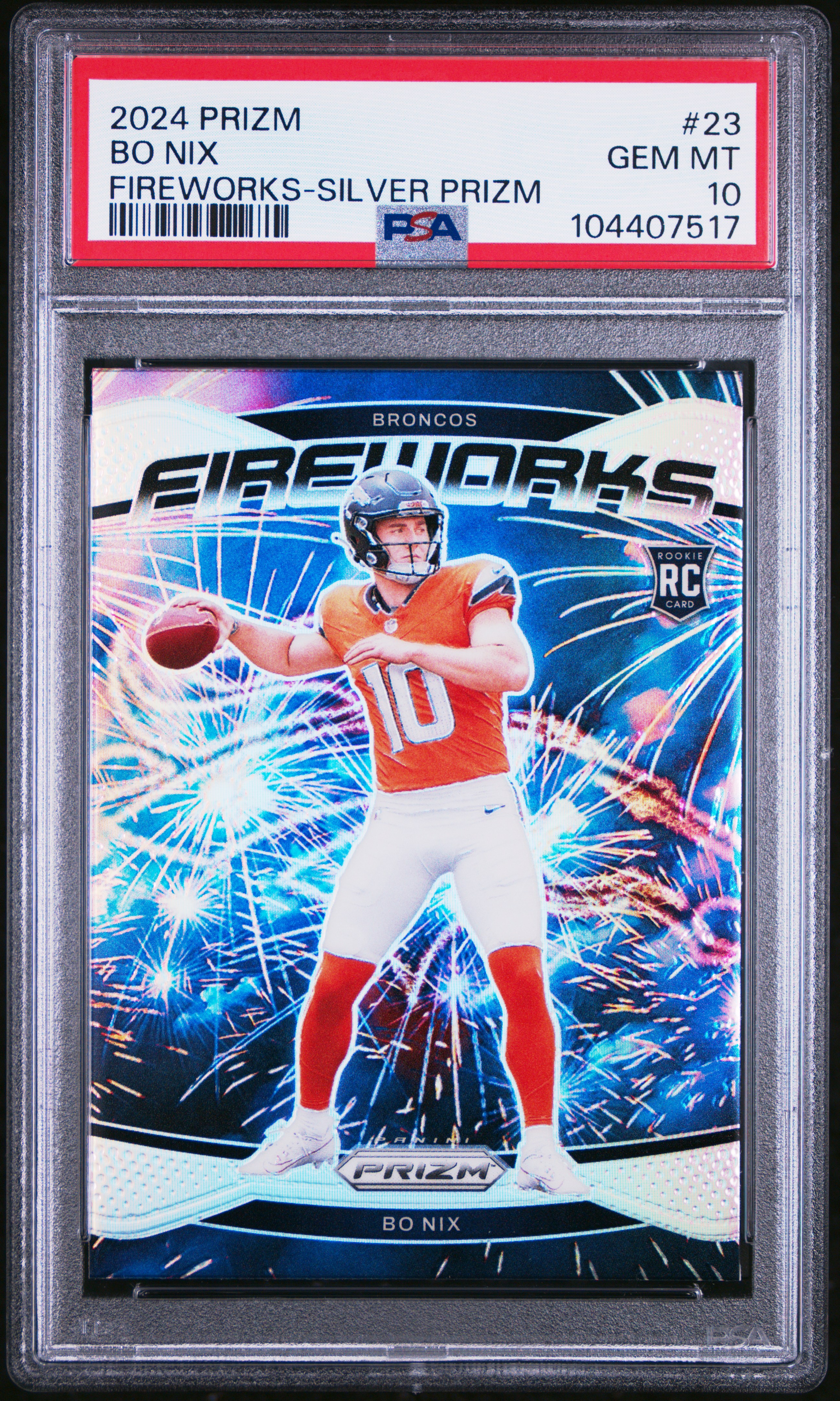 2024 Panini Prizm Fireworks Bo Nix #23 (Fireworks-Silver Prizm) Gem Mt 10 front