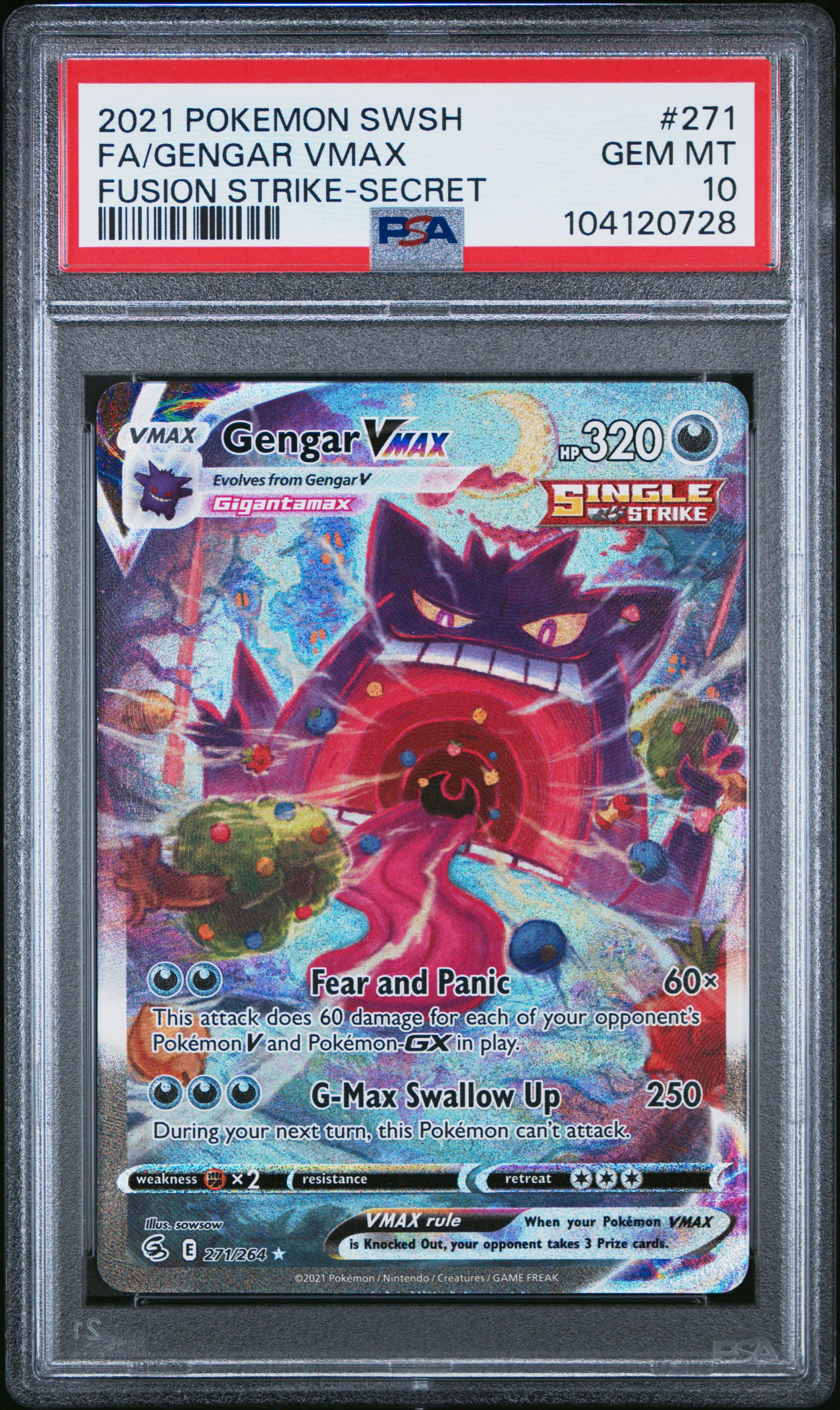 2021 Pokemon Sword & Shield Fusion Strike Fa/Gengar Vmax #271 (Fusion Strike-Secret) Gem Mt 10 front
