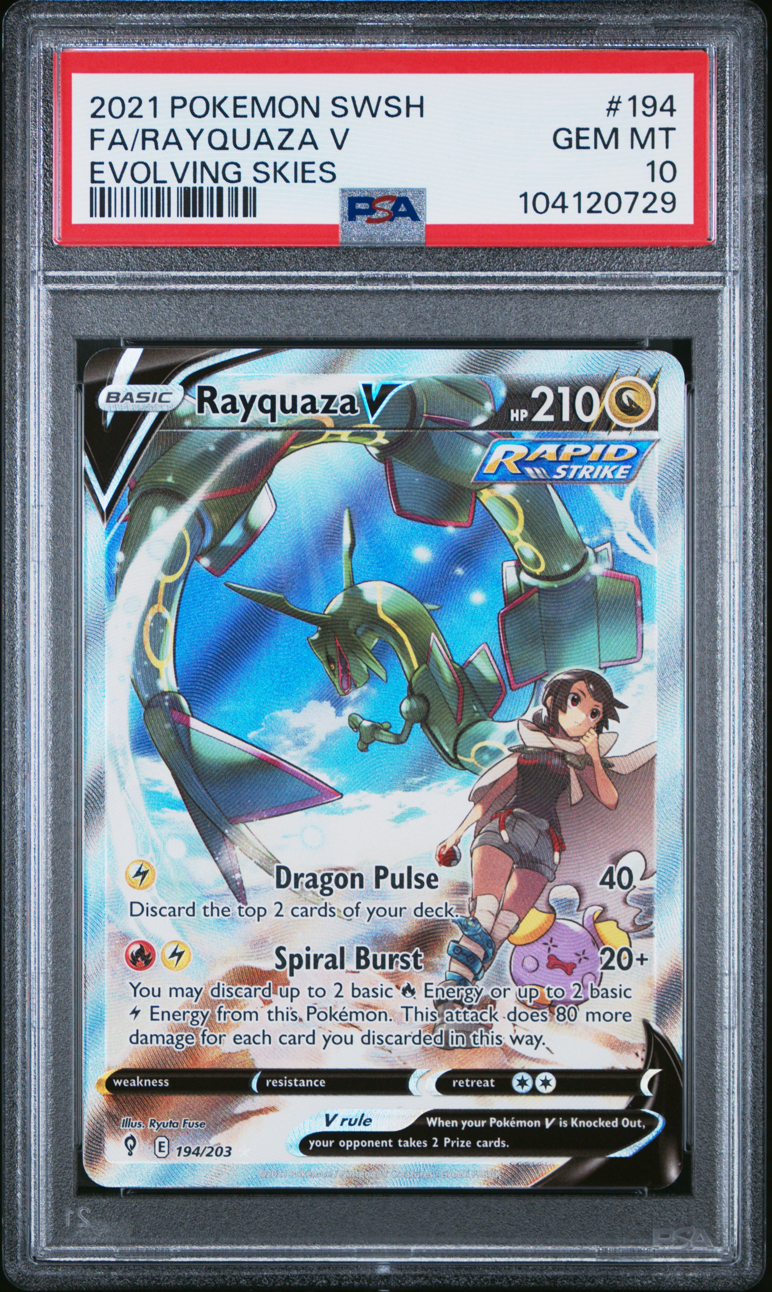 2021 Pokemon Sword & Shield Evolving Skies Fa/Rayquaza V #194 (Evolving Skies) Gem Mt 10 front
