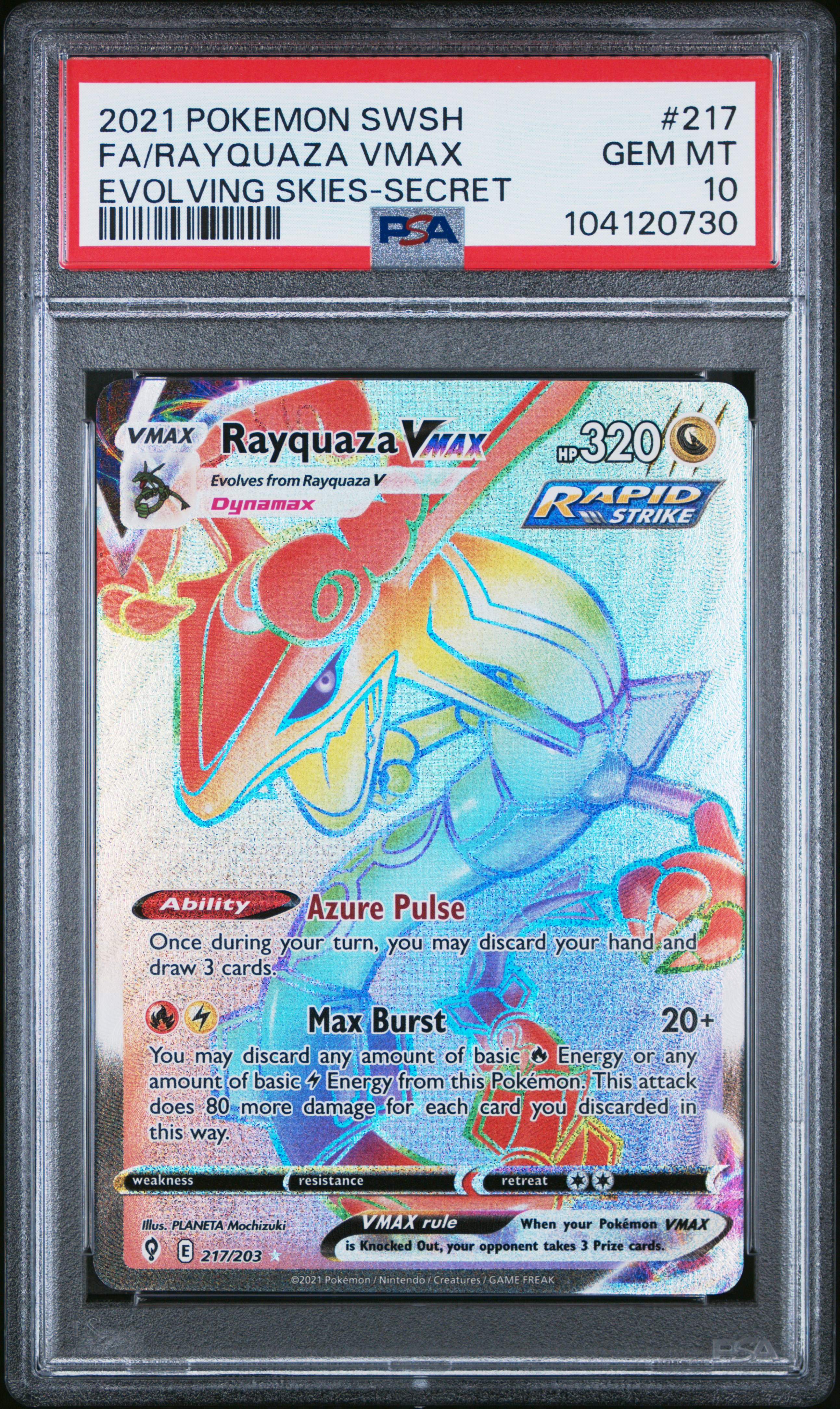 2021 Pokemon Sword & Shield Evolving Skies Fa/Rayquaza Vmax #217 (Evolving Skies-Secret) Gem Mt 10 front