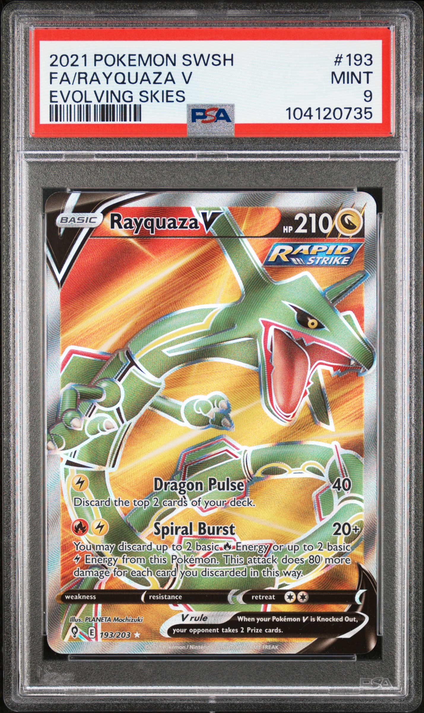 2021 Pokemon Sword & Shield Evolving Skies Fa/Rayquaza V #193 (Evolving Skies) Mint 9 front