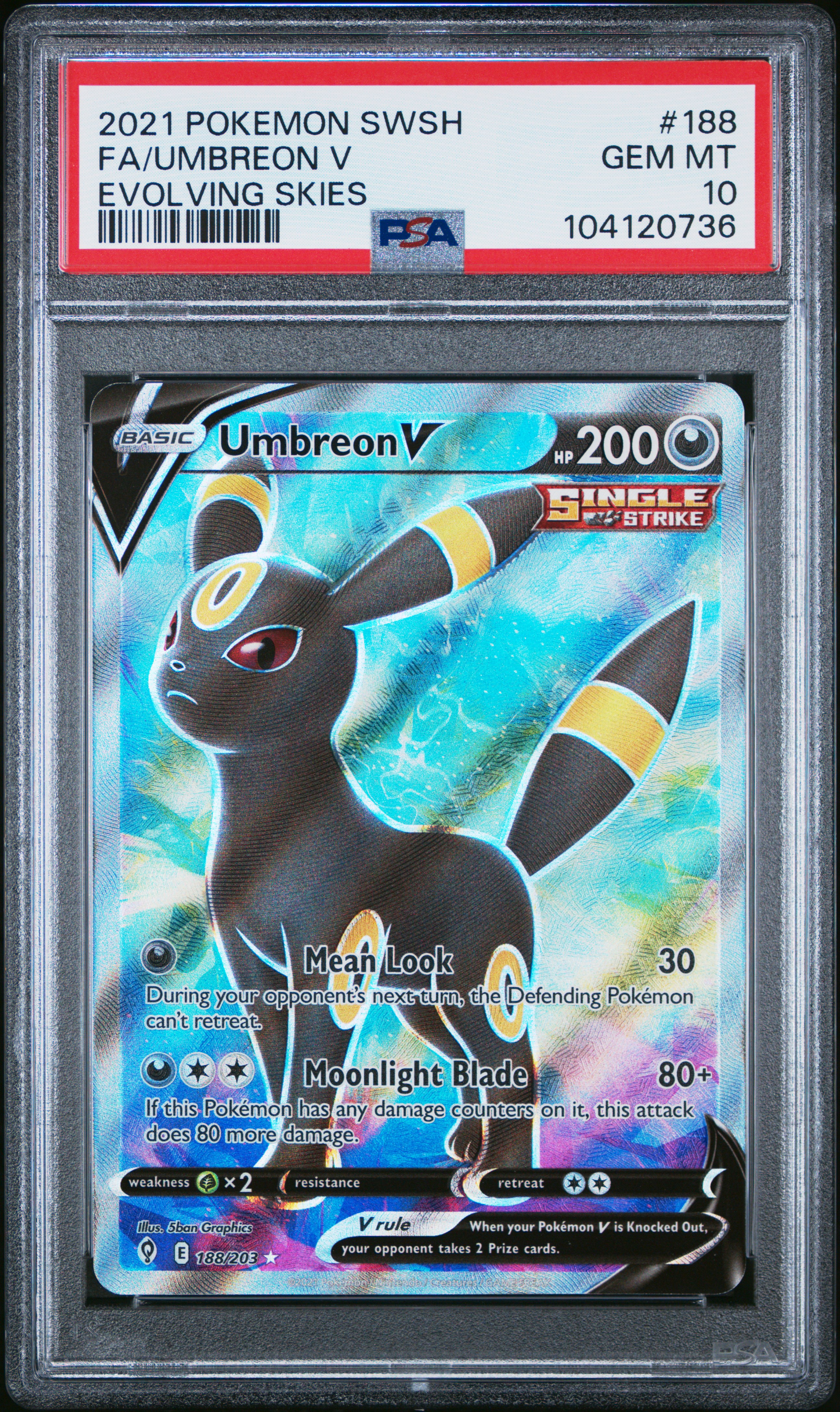 2021 Pokemon Sword & Shield Evolving Skies Fa/Umbreon V #188 (Evolving Skies) Gem Mt 10 front