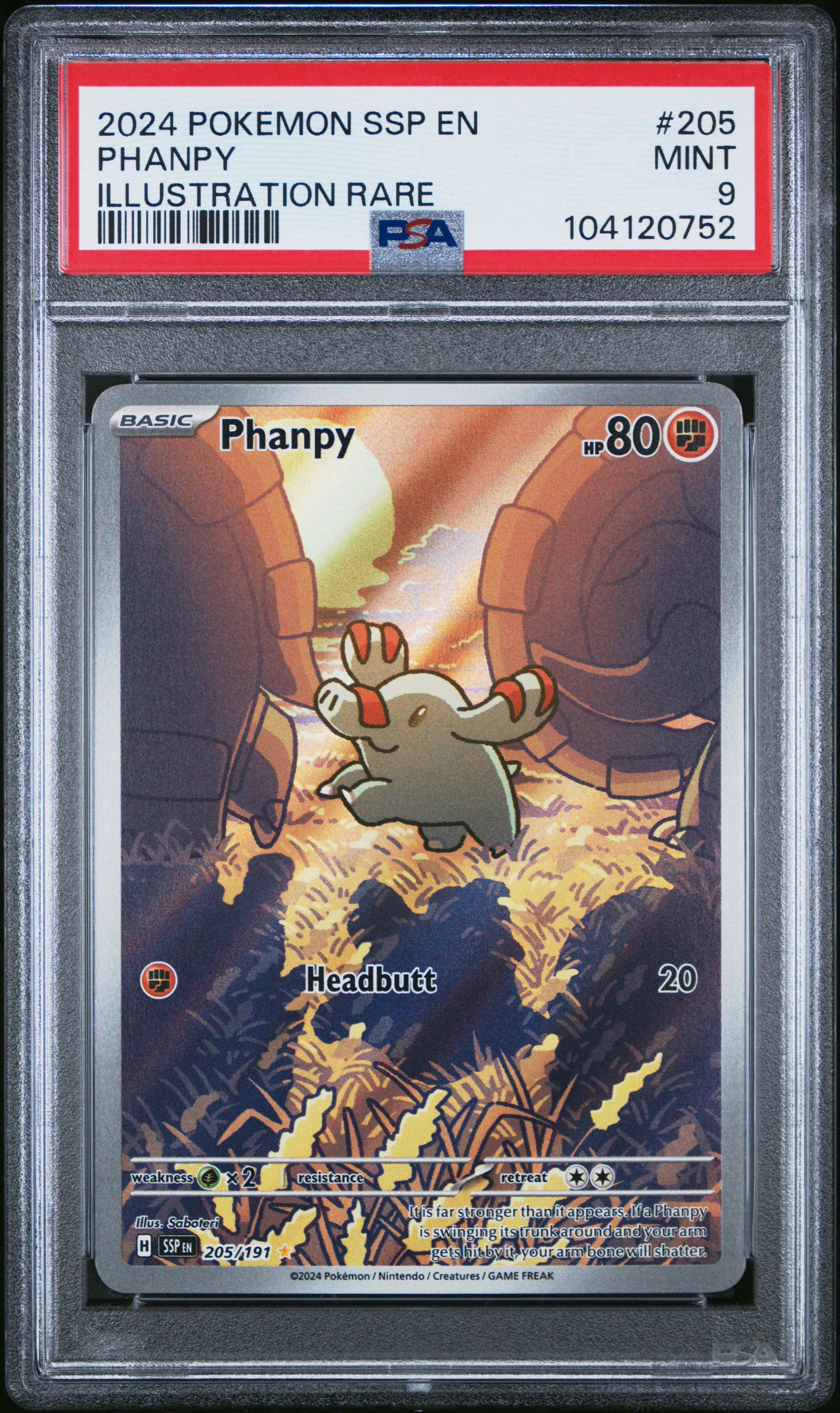 2024 Pokemon Ssp En-Surging Sparks Phanpy #205 (Illustration Rare) Mint 9 front