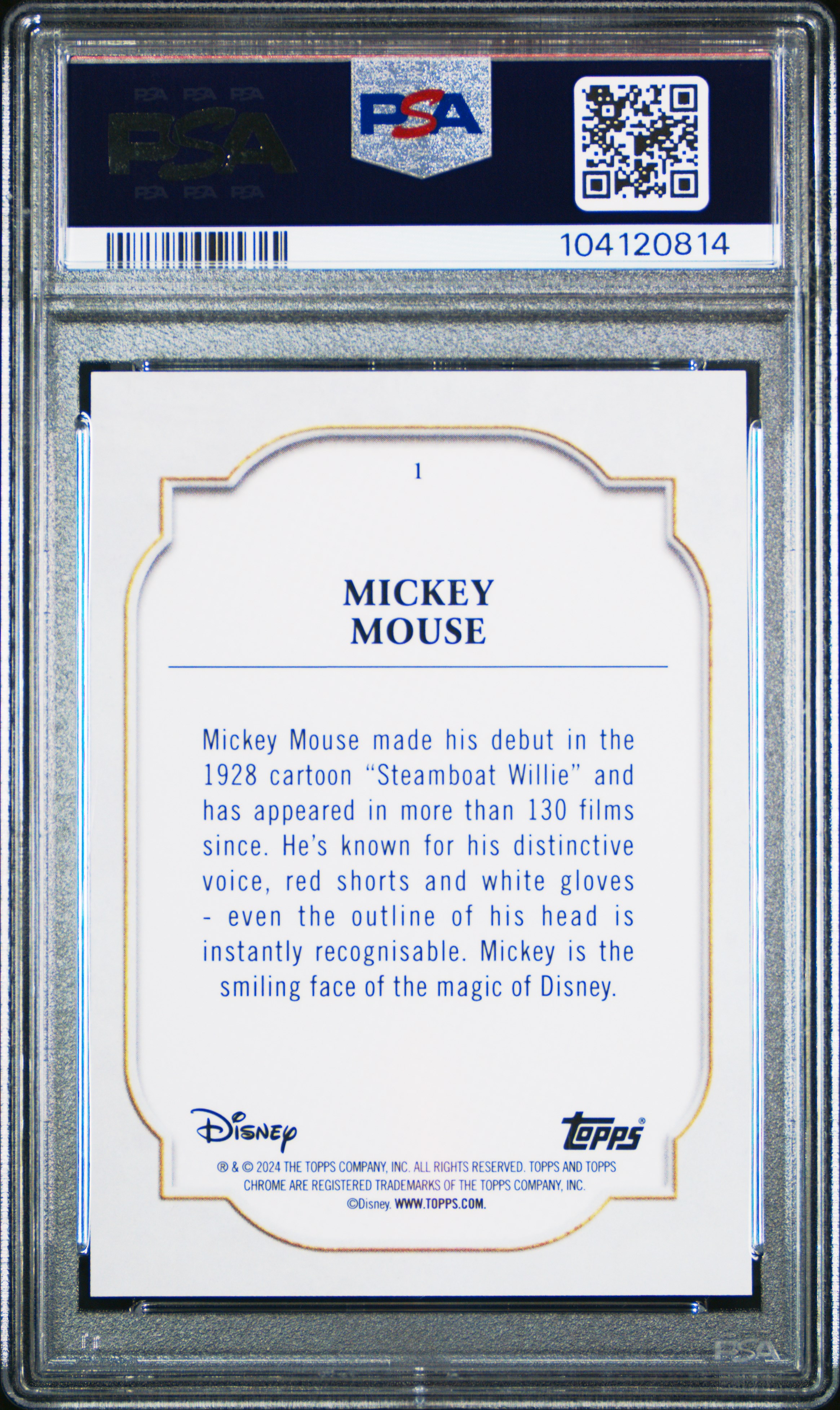 2024 Topps Chrome Disney Sapphire Edition Mickey Mouse #1 Gem Mt 10 back