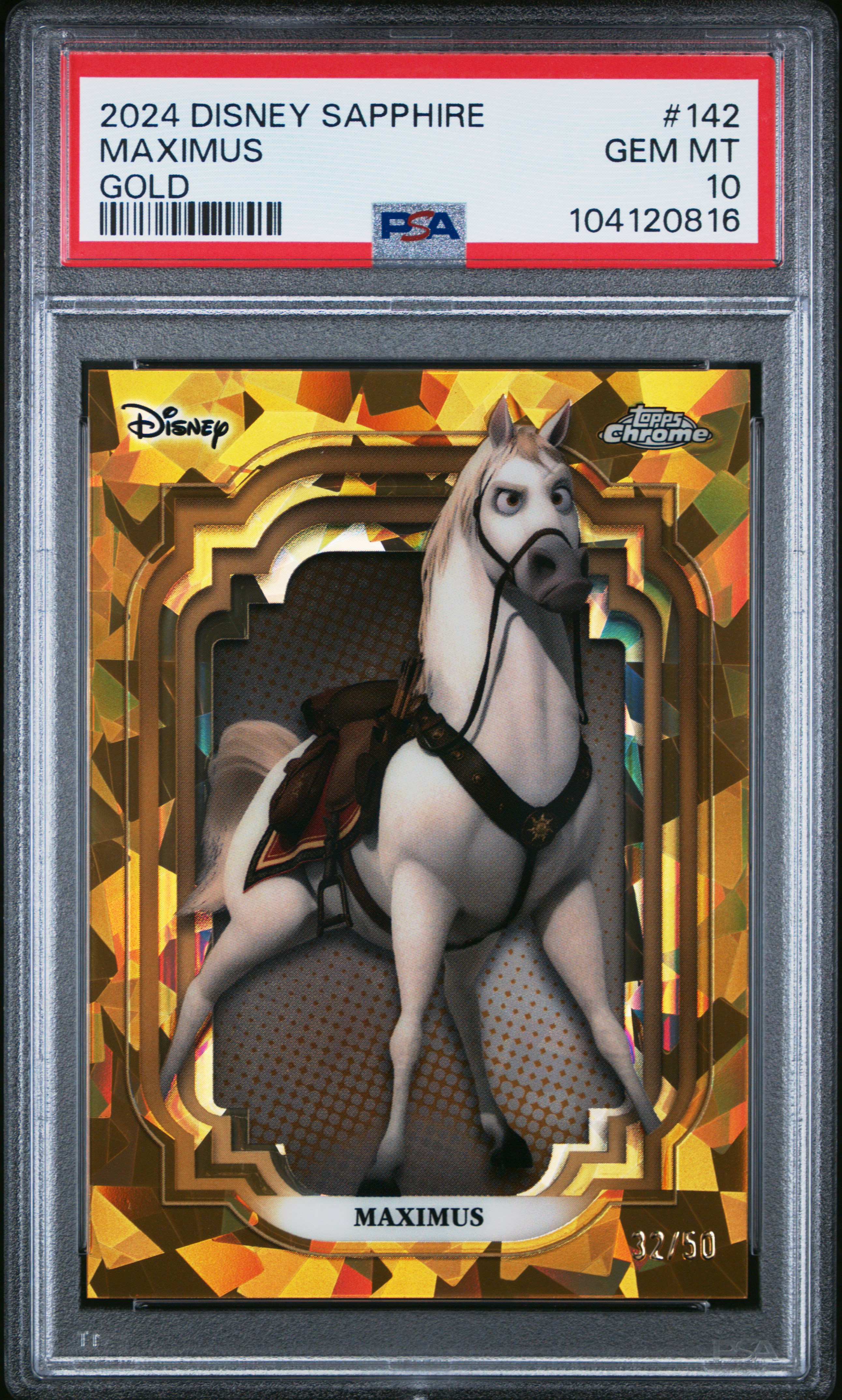 2024 Topps Chrome Disney Sapphire Edition Maximus #142 (Gold) Gem Mt 10 front