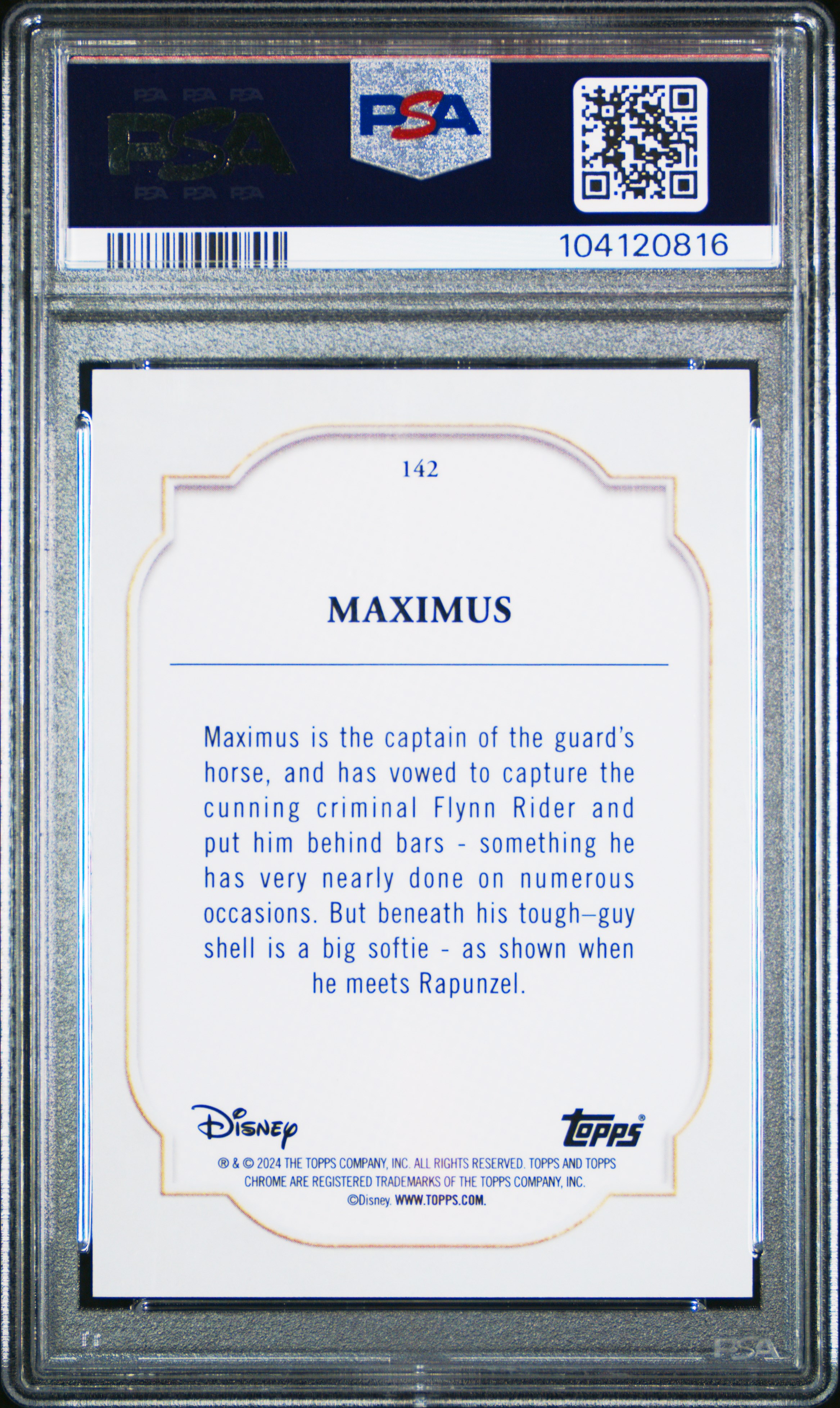 2024 Topps Chrome Disney Sapphire Edition Maximus #142 (Gold) Gem Mt 10 back