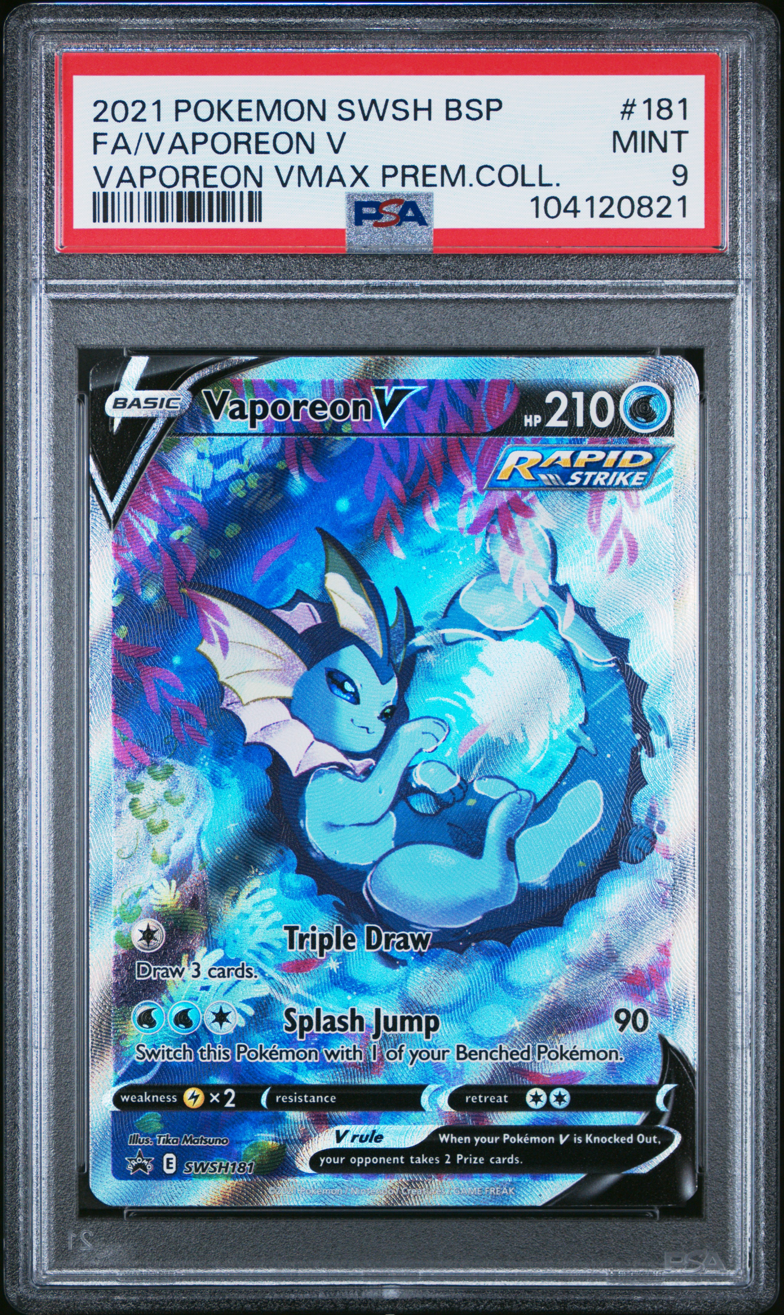2021 Pokemon Swsh Black Star Promo Fa/Vaporeon V #181 (Vaporeon Vmax Prem.coll.) Mint 9 front