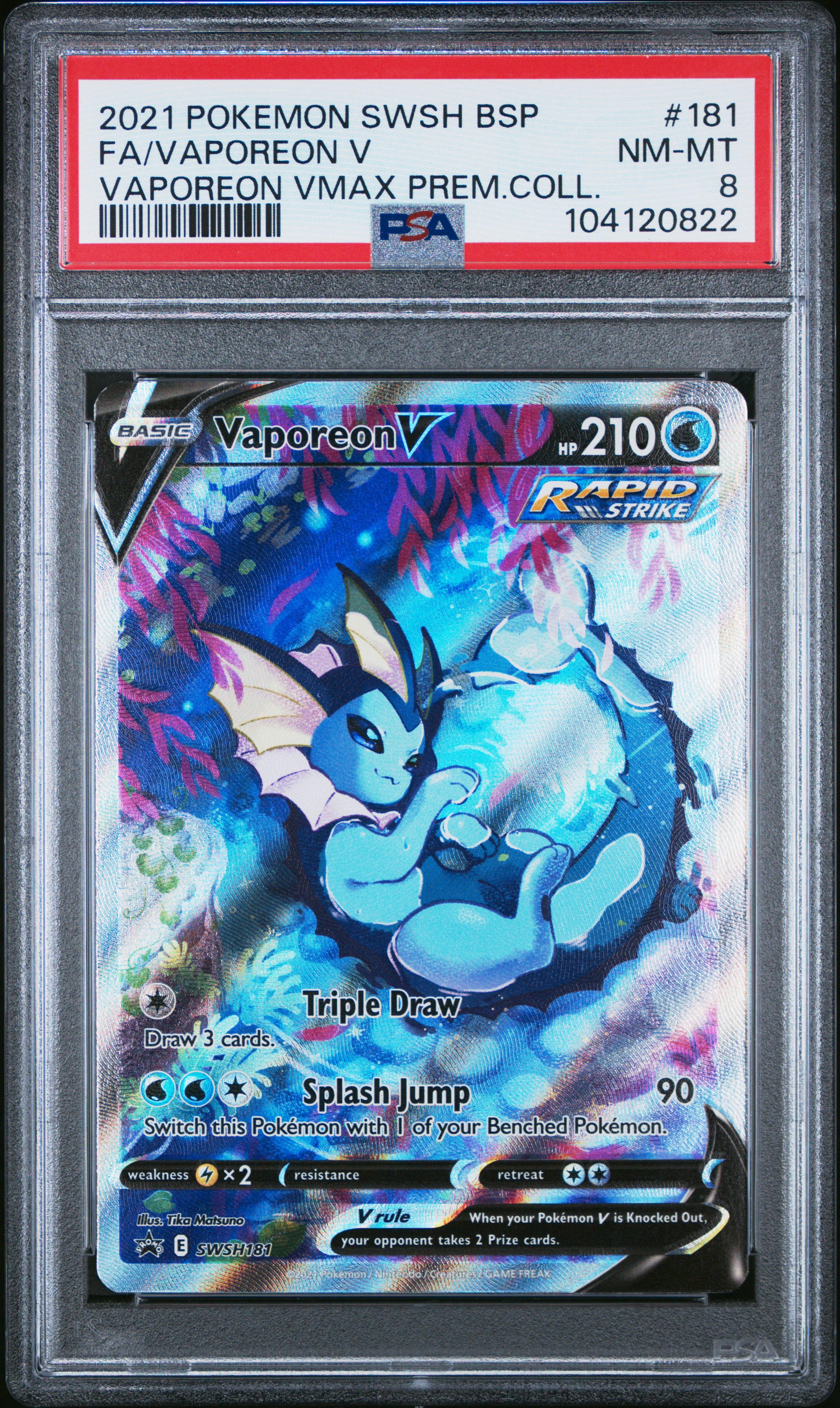 2021 Pokemon Swsh Black Star Promo Fa/Vaporeon V #181 (Vaporeon Vmax Prem.coll.) Nm-Mt 8 front