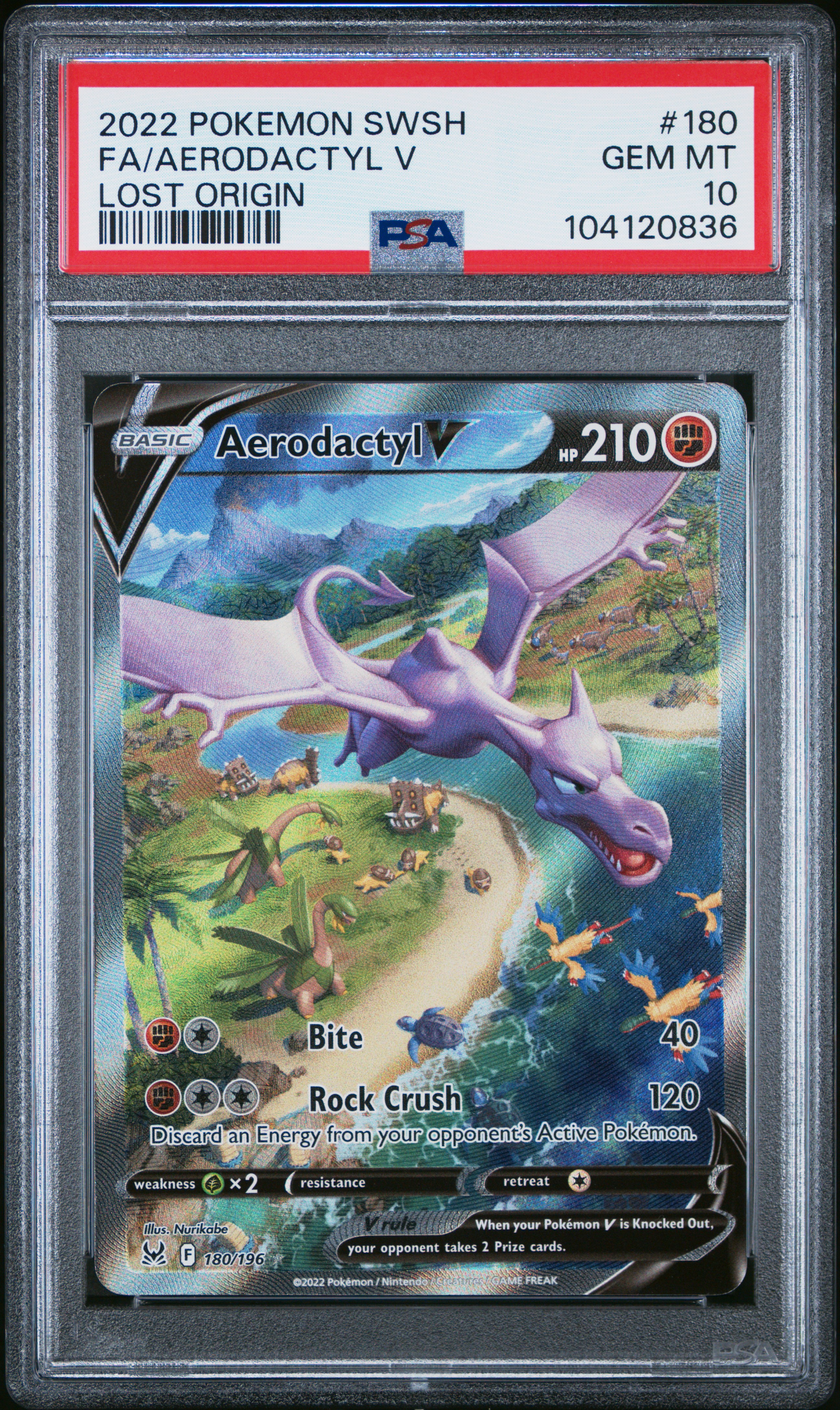2022 Pokemon Sword & Shield Lost Origin Fa/Aerodactyl V #180 (Lost Origin) Gem Mt 10 front