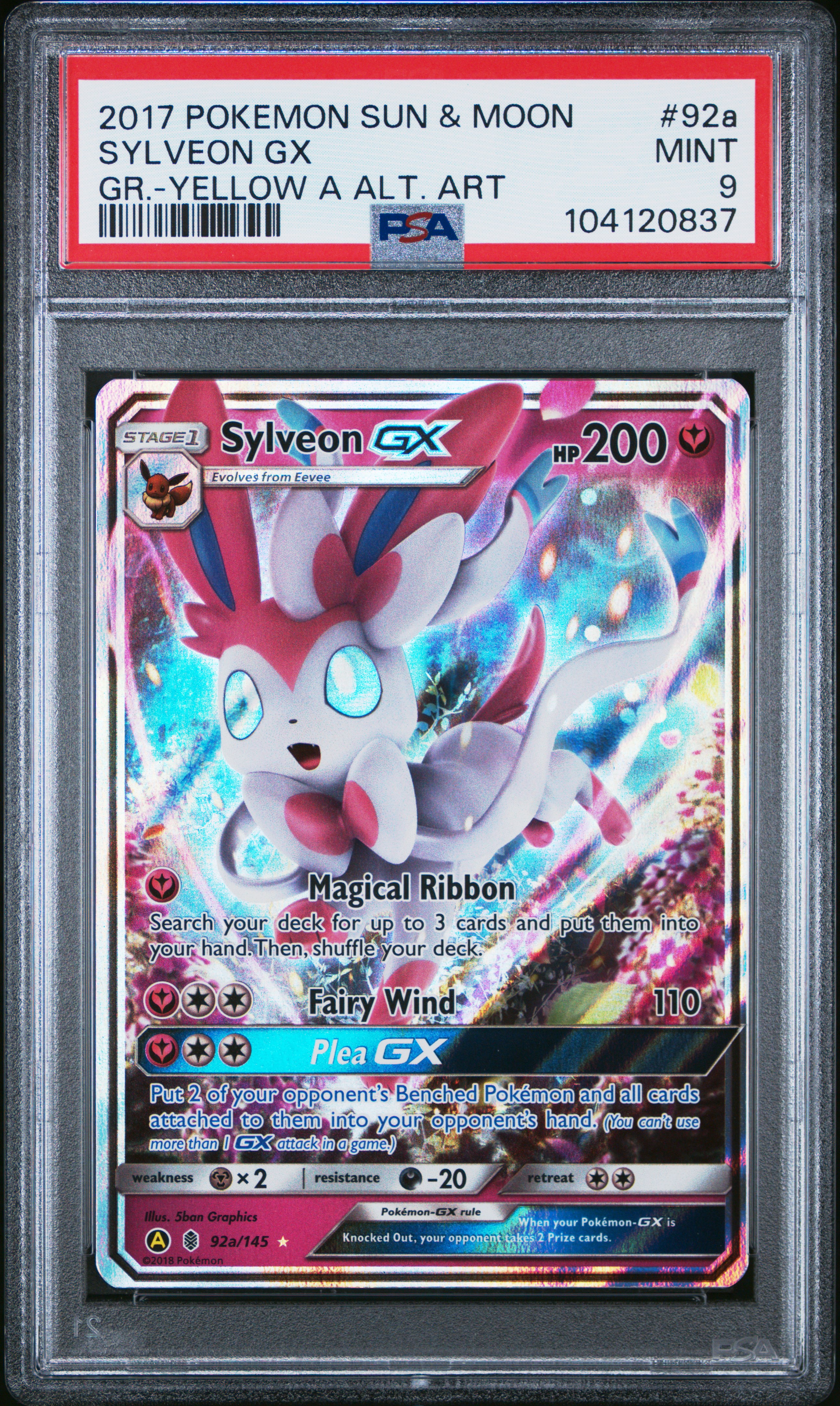 2017 Pokemon Sun & Moon Guardians Rising Sylveon Gx #92A (Gr.-Yellow A Alt. Art) Mint 9 front