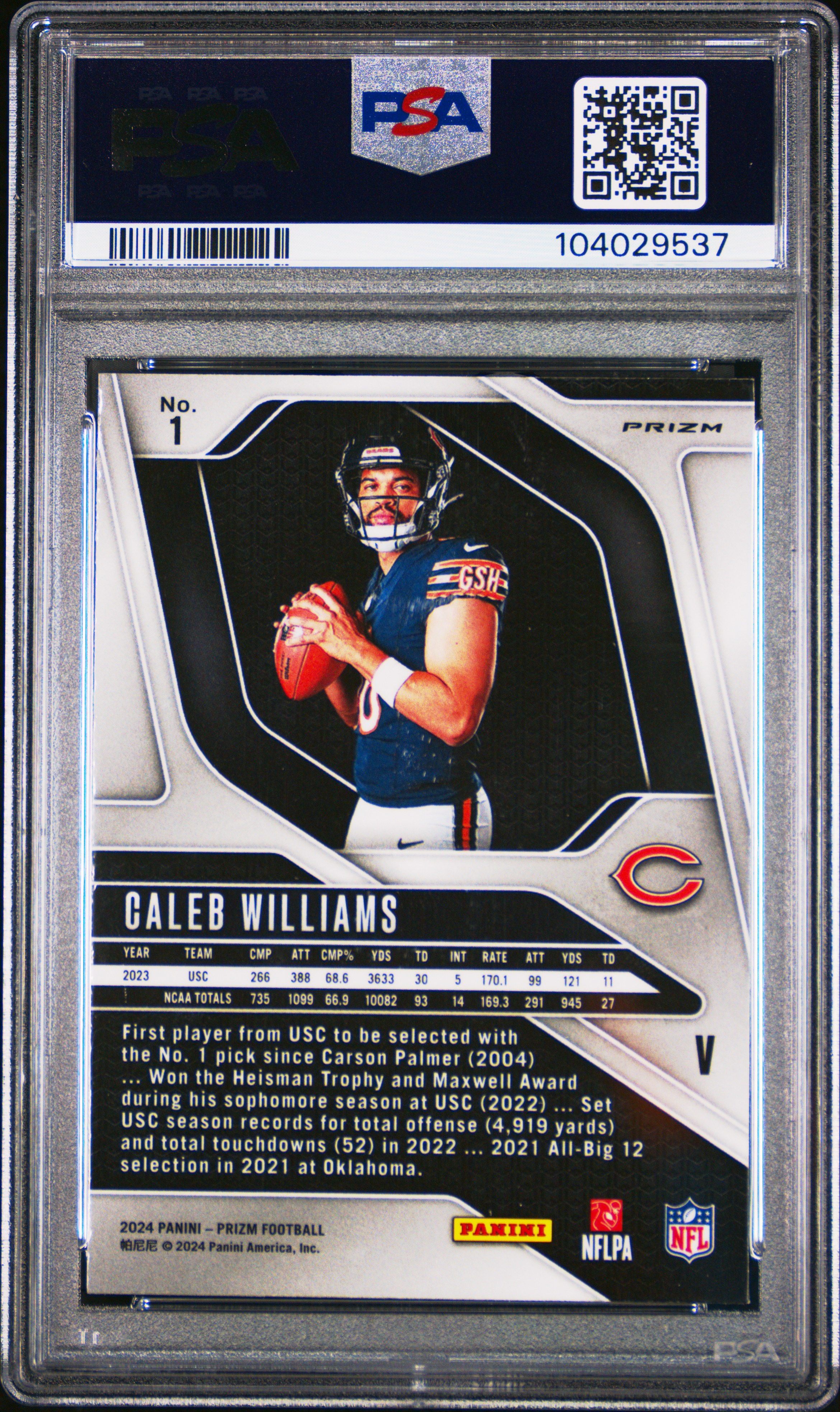 2024 Panini Prizm Rookie Variation Caleb Williams #1 Mint 9 back
