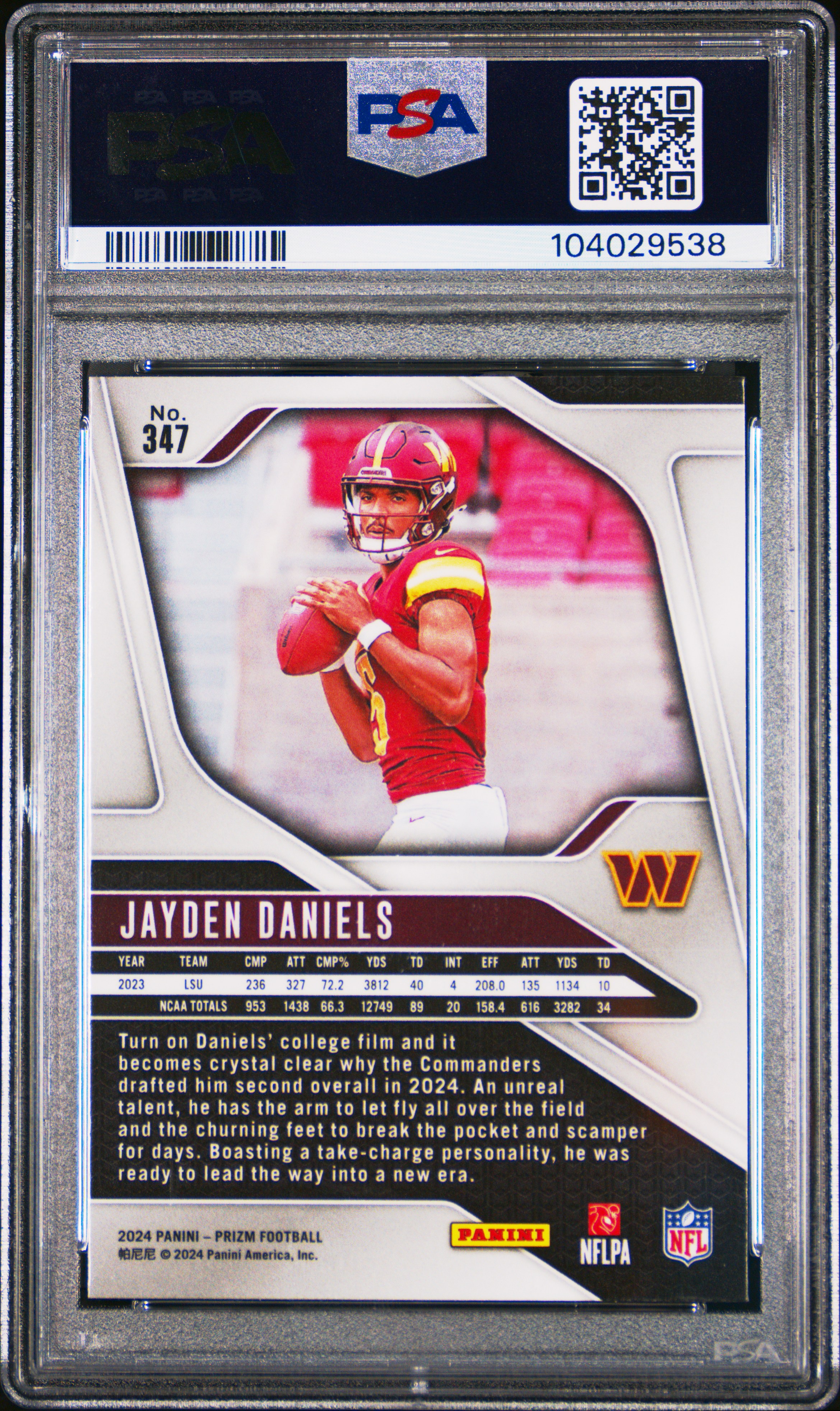 2024 Panini Prizm Jayden Daniels #347 Gem Mt 10 back
