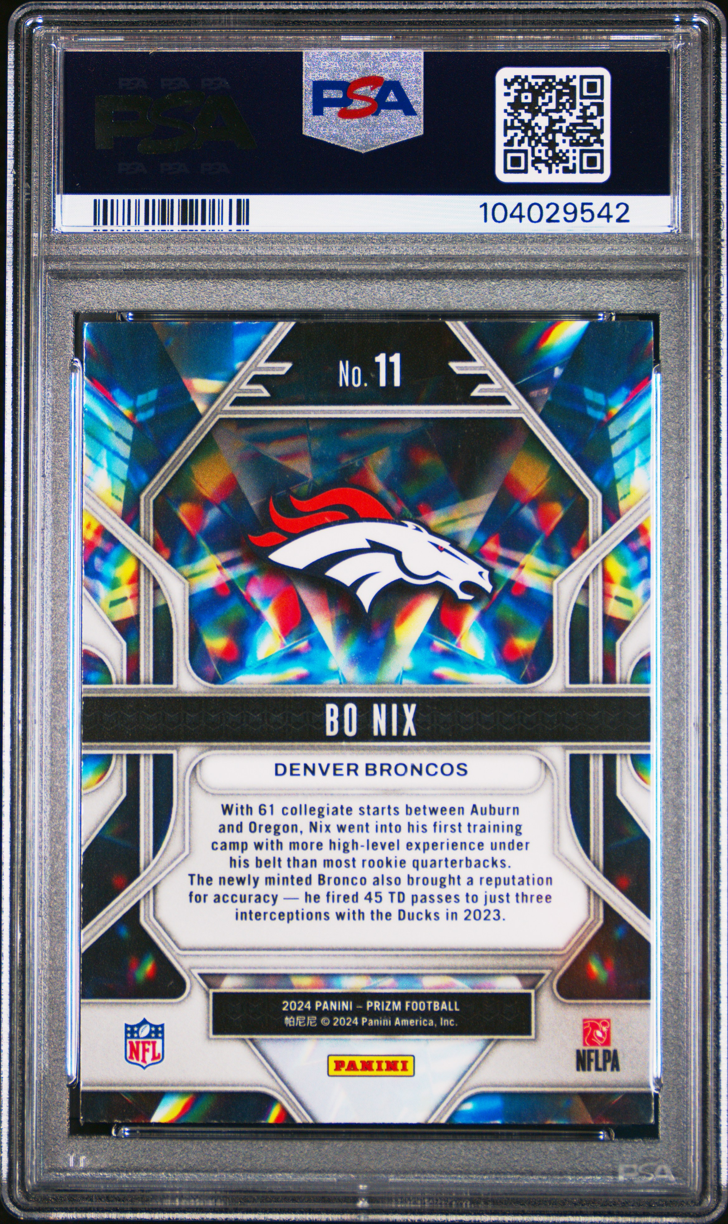 2024 Panini Prizm Prizmatic Bo Nix #11 Gem Mt 10 back