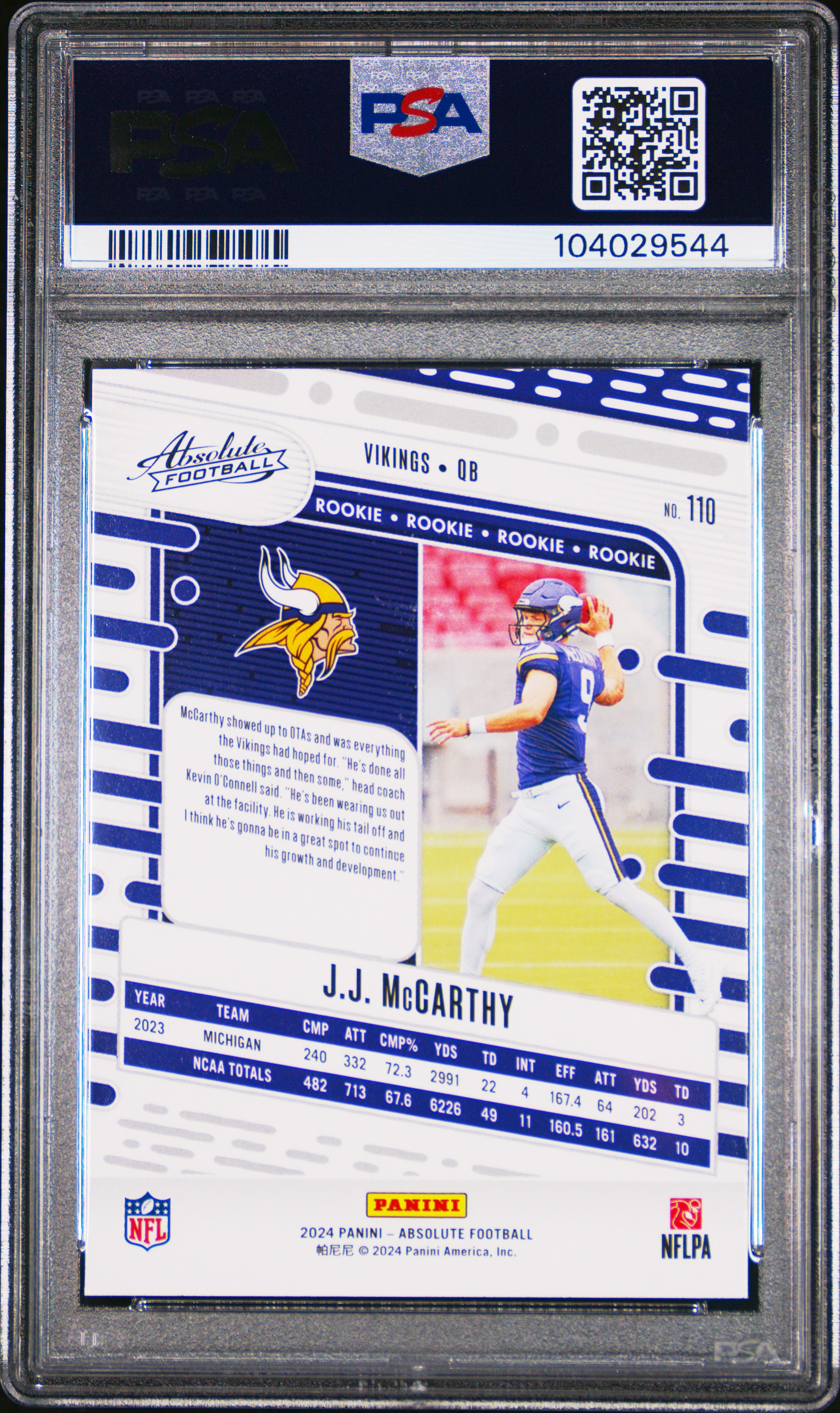 2024 Panini Absolute Jj Mccarthy #110 Gem Mt 10 back