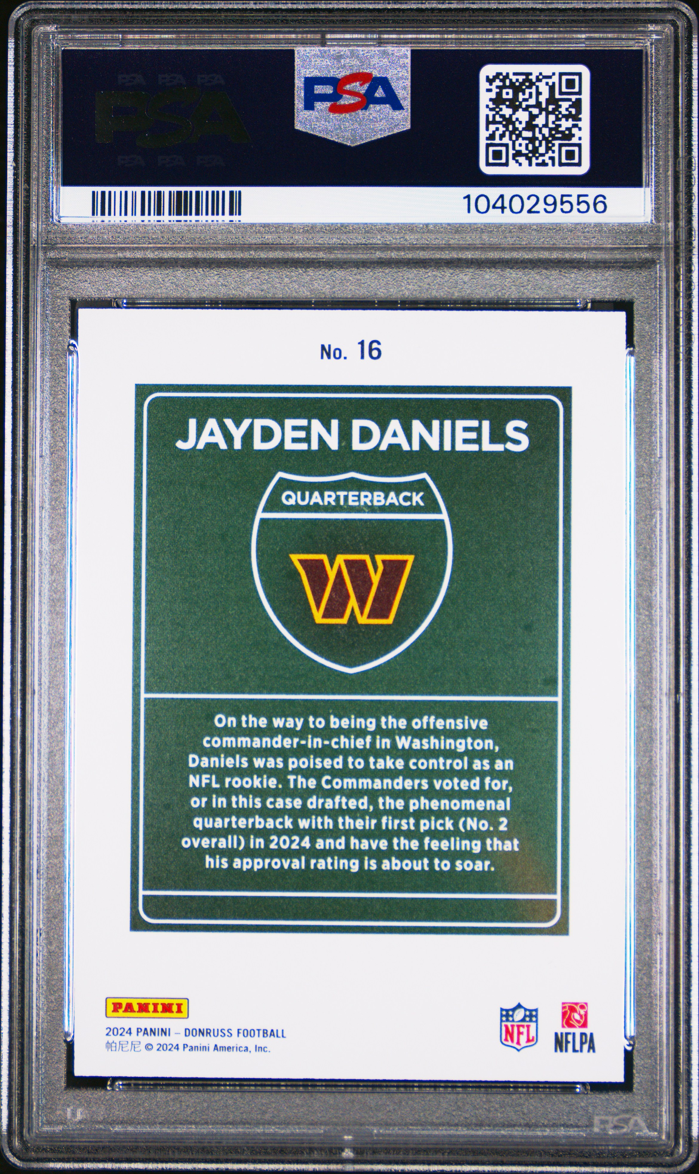 2024 Panini Donruss Downtown! Jayden Daniels #16 Gem Mt 10 back