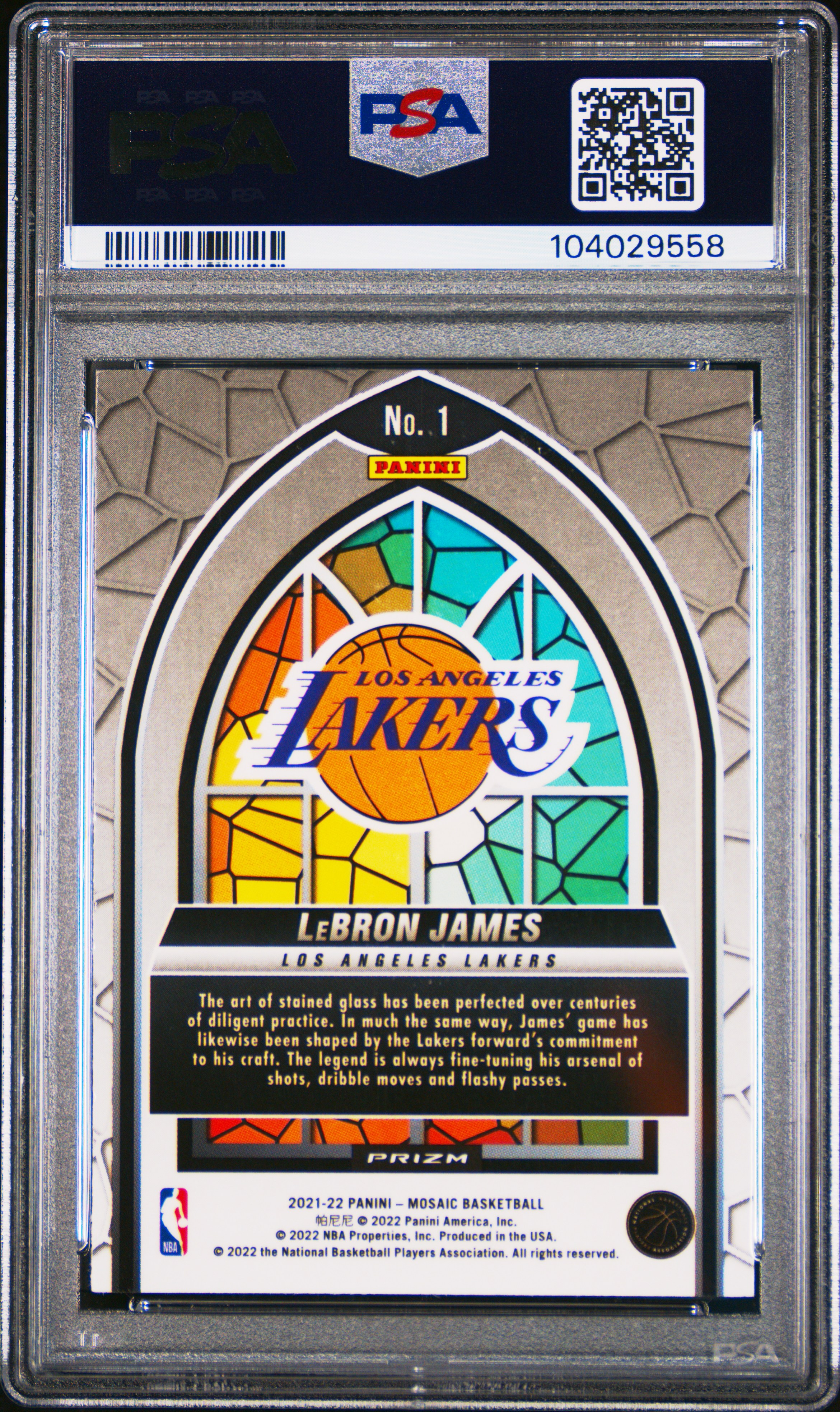 2021 Panini Mosaic Stained Glass Lebron James #1 (Stained Glass) Mint 9 back
