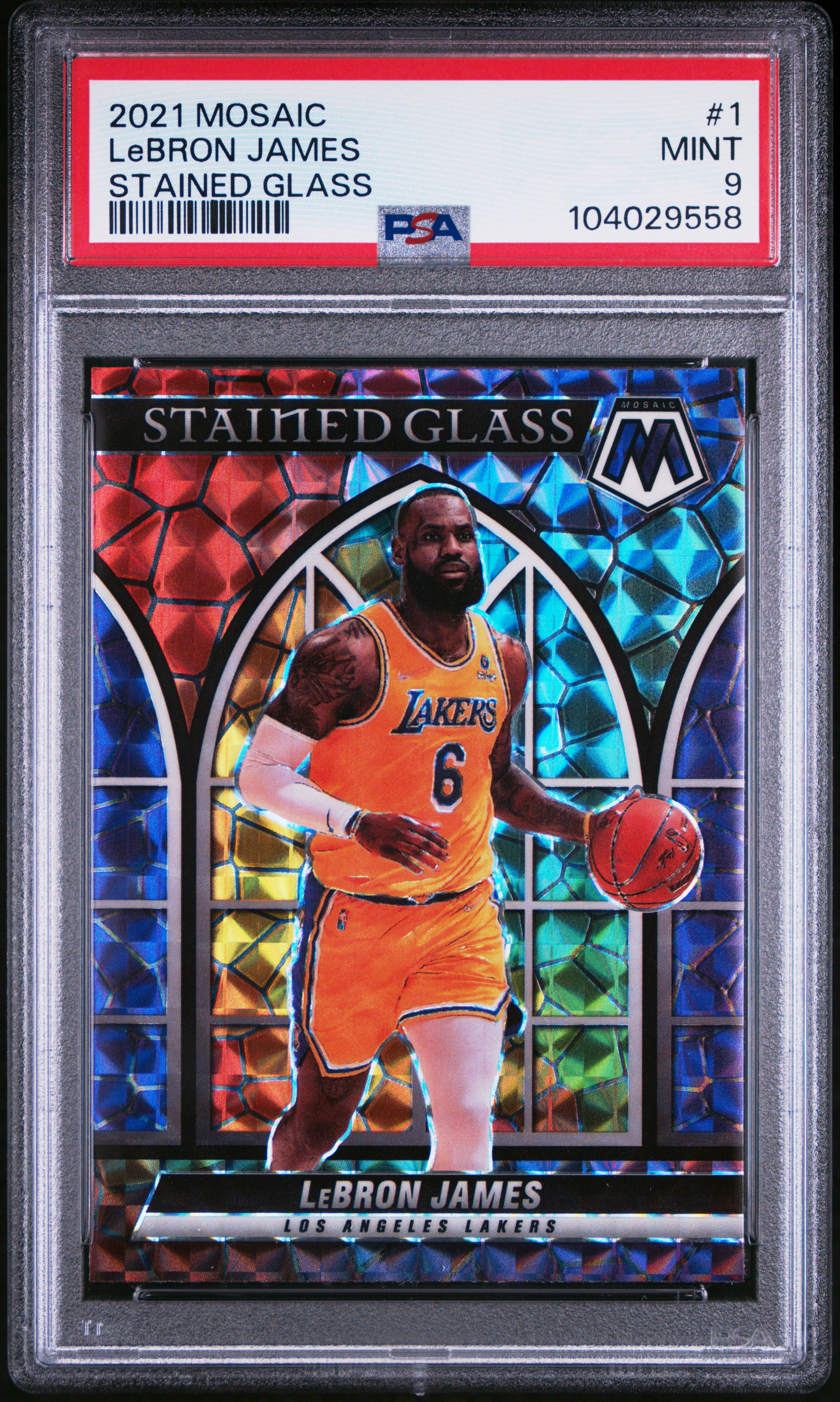 2021 Panini Mosaic Stained Glass Lebron James #1 (Stained Glass) Mint 9 front