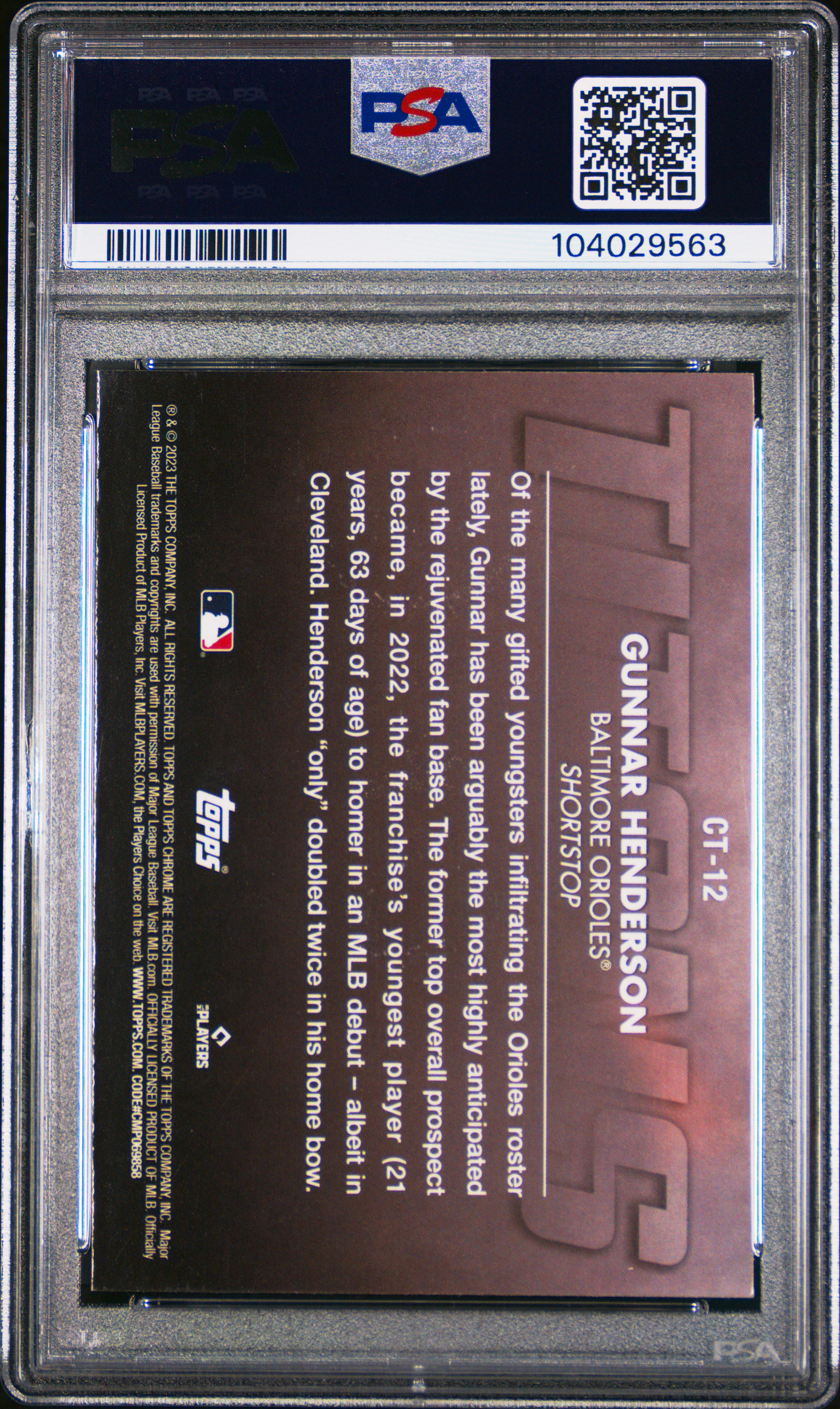 2023 Topps Chrome Topps Chrome Titans Gunnar Henderson #Ct12 (Update) Gem Mt 10 back